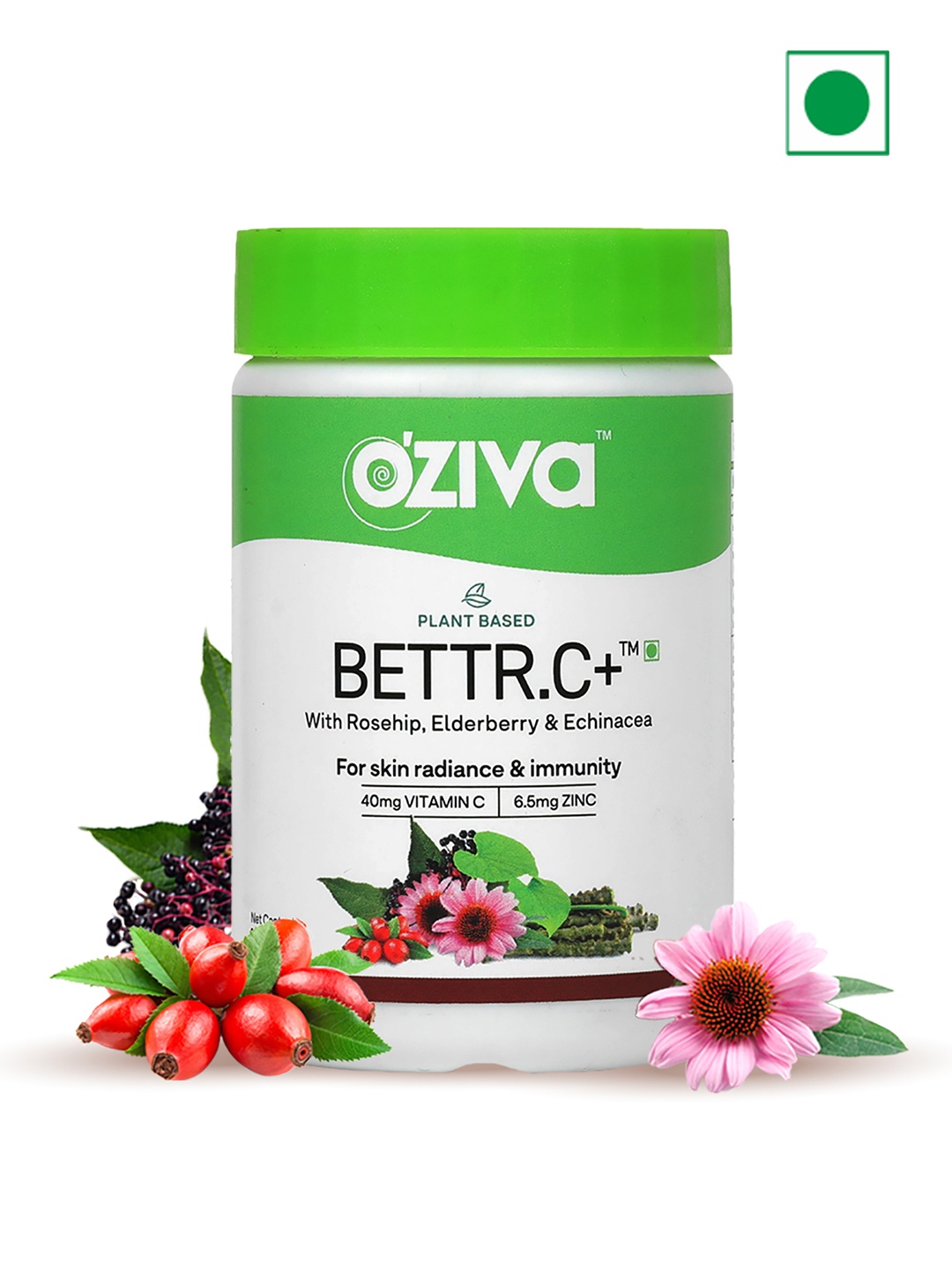 OZiva Bettr.C+ Vegan Capsules with Rosehip For Skin Radiance & Immunity - 60 Capsules, Green
OZiva Bettr.C+ Vegan Capsules with Rosehip For Skin Radiance & Immunity - 60 Capsules, Green
