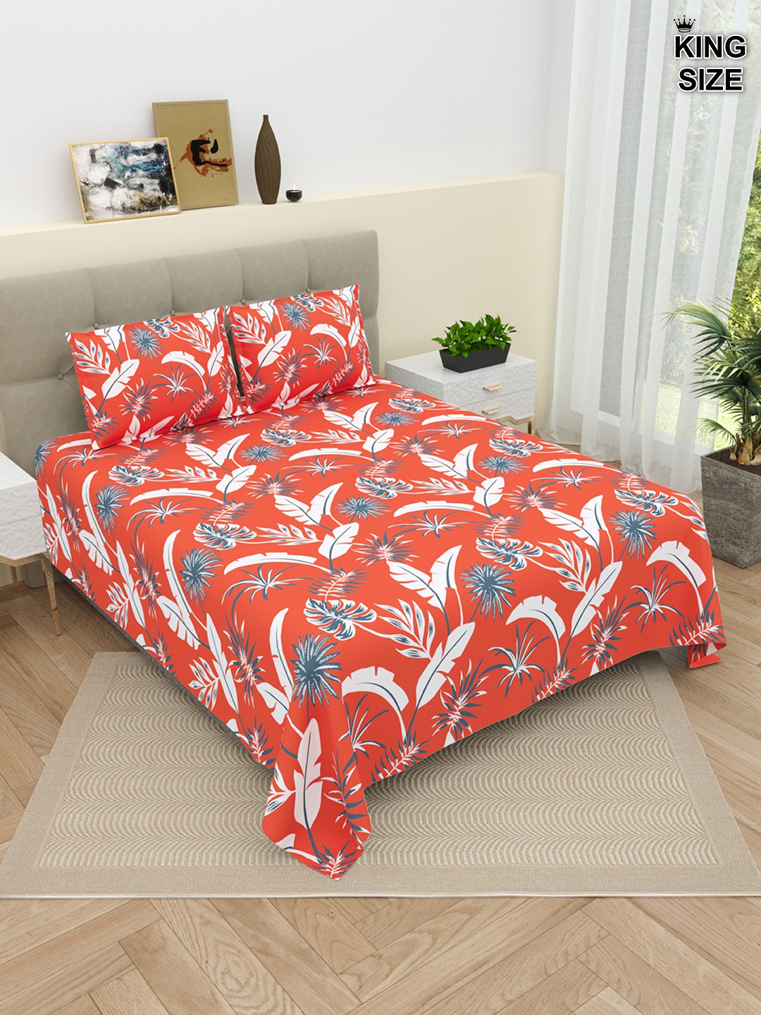 DREAM WEAVERZ Orange & White Printed Cotton 220 TC King Bedsheet with 2 Pillow Covers
DREAM WEAVERZ Orange & White Printed Cotton 220 TC King Bedsheet with 2 Pillow Covers
