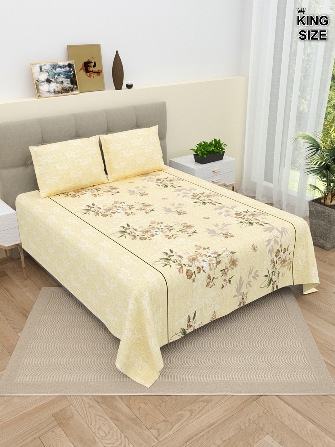 DREAM WEAVERZ Floral 220 TC Pure Cotton Super King Bedsheet With 2 Pillow Covers, Yellow
DREAM WEAVERZ Floral 220 TC Pure Cotton Super King Bedsheet With 2 Pillow Covers, Yellow