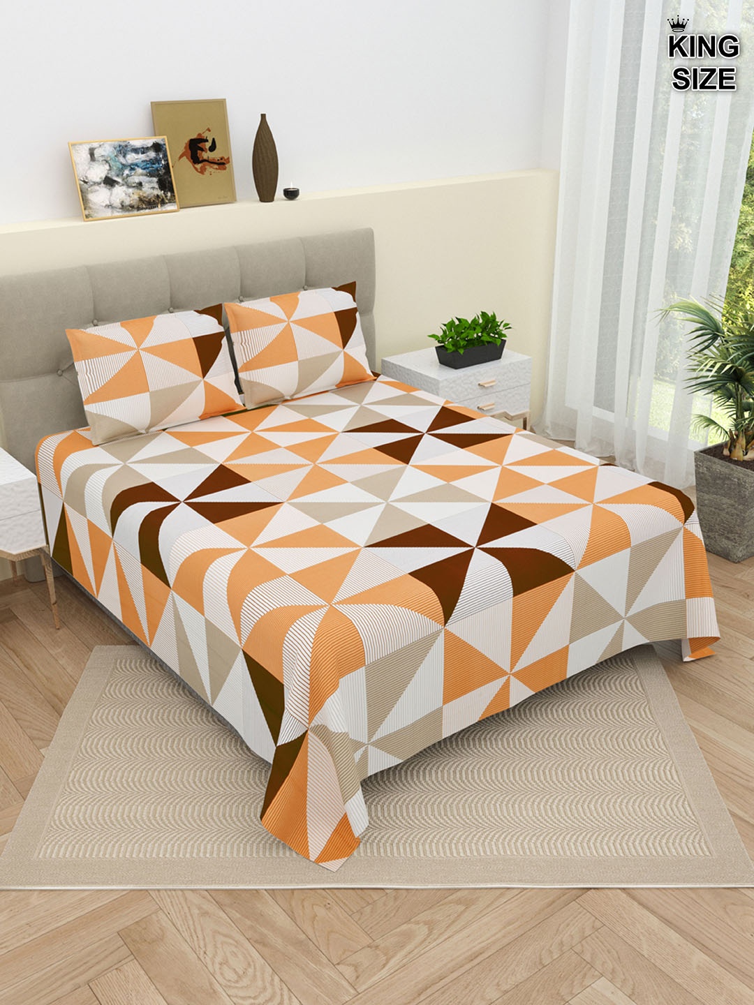 DREAM WEAVERZ White & Orange Geometric Pure Cotton 220 TC King Bedsheet & 2 Pillow Covers
DREAM WEAVERZ White & Orange Geometric Pure Cotton 220 TC King Bedsheet & 2 Pillow Covers
