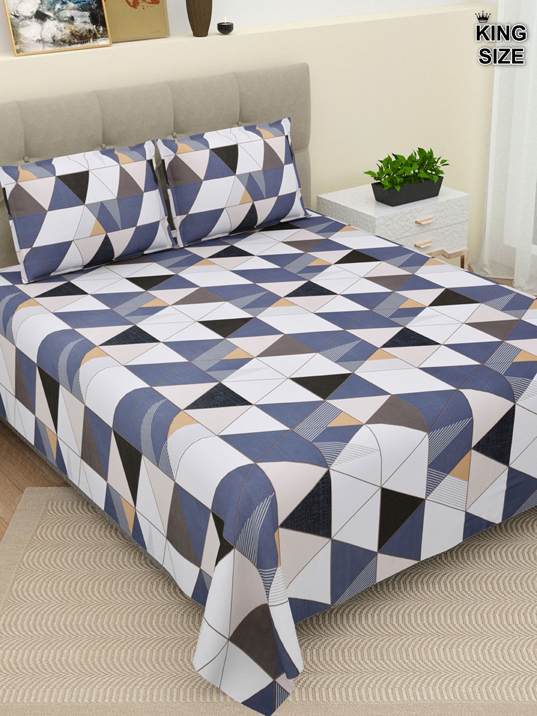 DREAM WEAVERZ Blue & White Geometric Cotton 220 TC King Bedsheet With 2 Pillow Covers
DREAM WEAVERZ Blue & White Geometric Cotton 220 TC King Bedsheet With 2 Pillow Covers