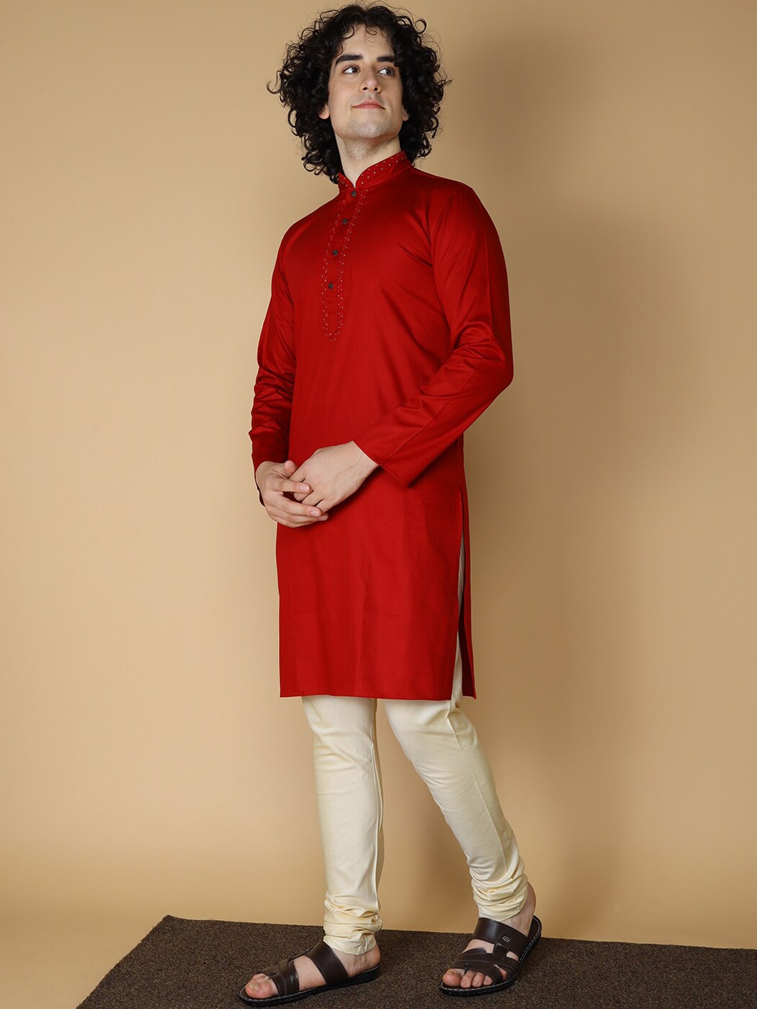 Sultan The King Of Kurta Mandarin Collar Thread Work Detail Straight Kurta with Churidar, Red
Sultan The King Of Kurta Mandarin Collar Thread Work Detail Straight Kurta with Churidar, Red