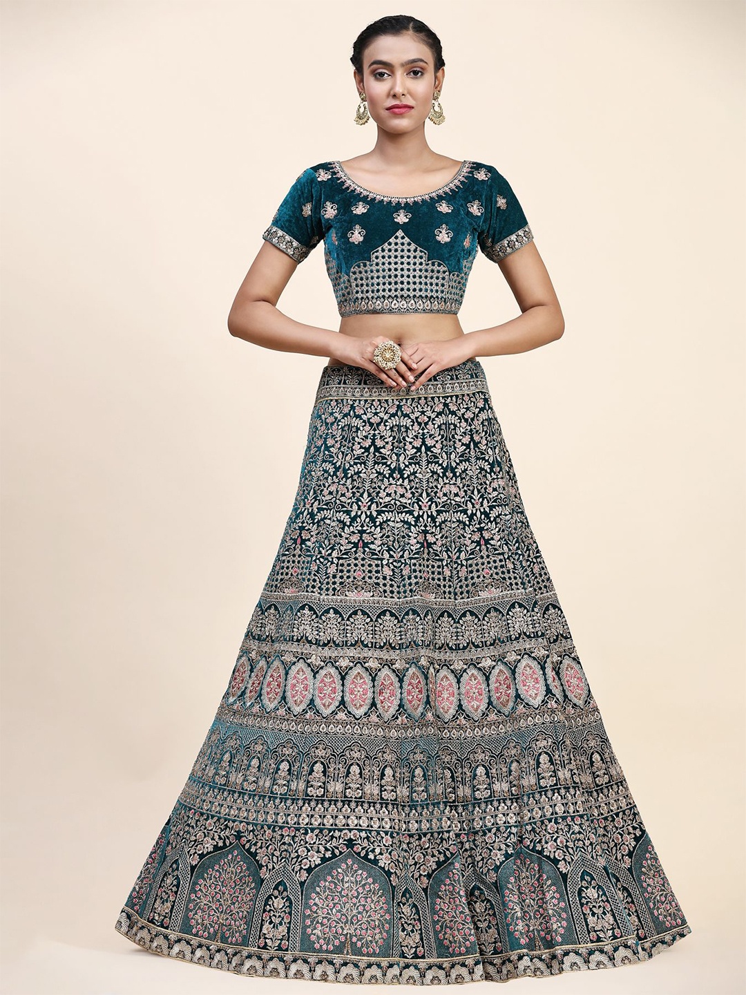 Phenav Embroidered Velvet Thread Work Ready to Wear Lehenga & Blouse With Dupatta, Blue
Phenav Embroidered Velvet Thread Work Ready to Wear Lehenga & Blouse With Dupatta, Blue