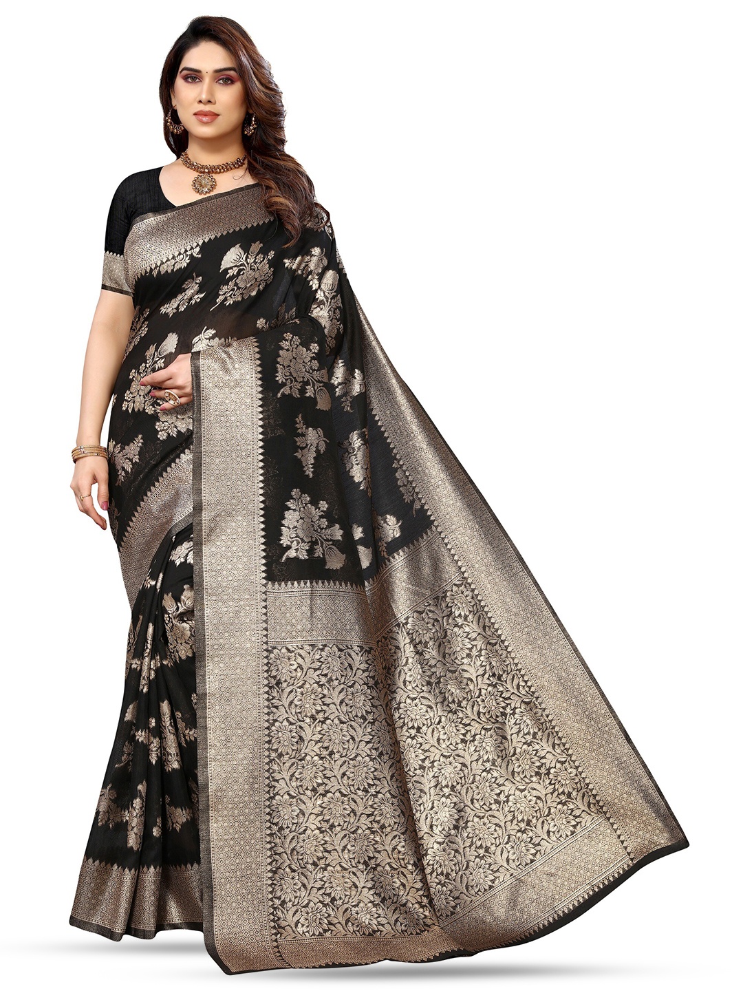 Varanga Woven Design Zari Organza Banarasi Saree, Black