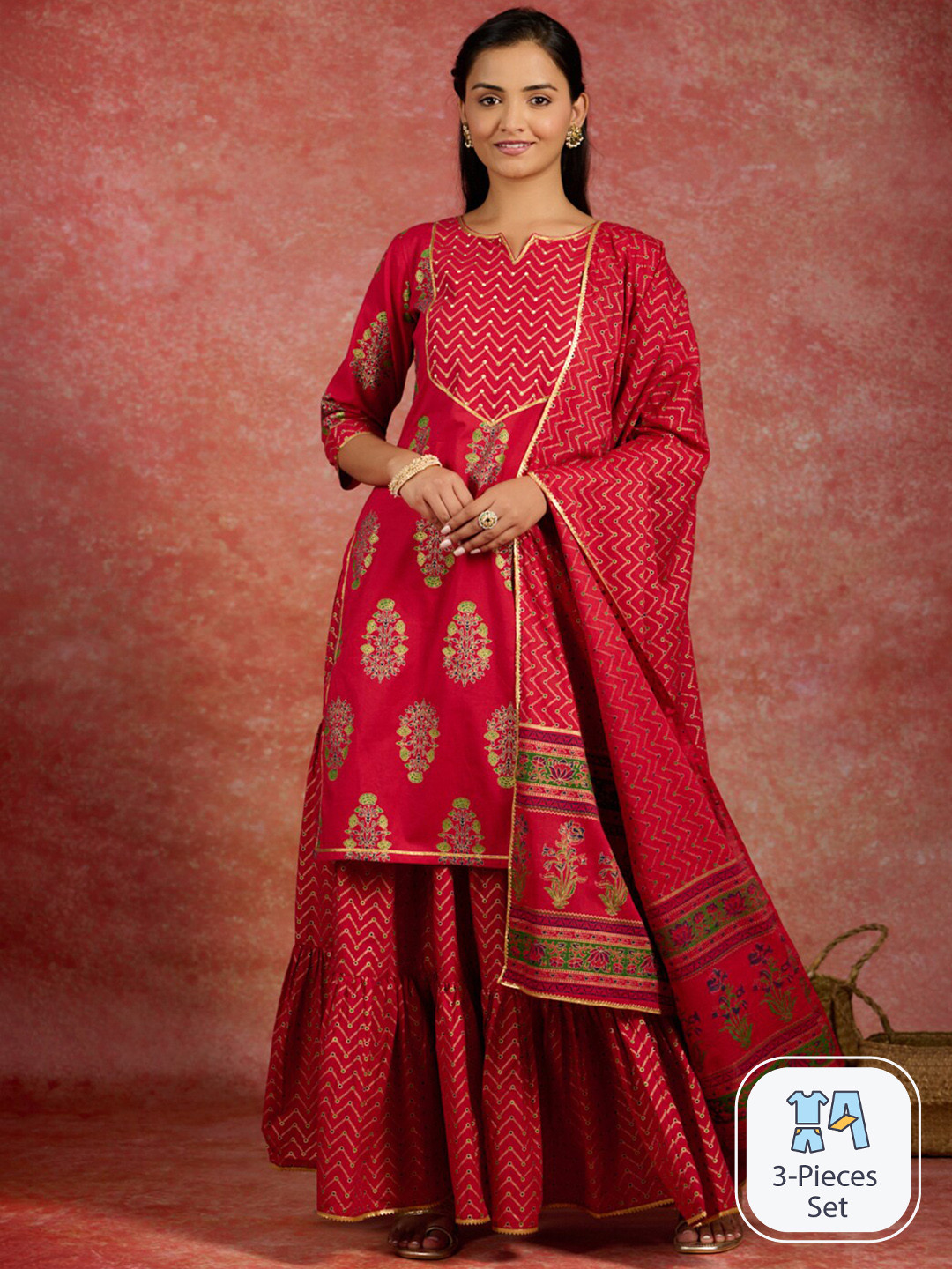 Libas Floral Printed Gotta Patti Pure Cotton Straight Kurta & Skirt With Dupatta, Red
Libas Floral Printed Gotta Patti Pure Cotton Straight Kurta & Skirt With Dupatta, Red