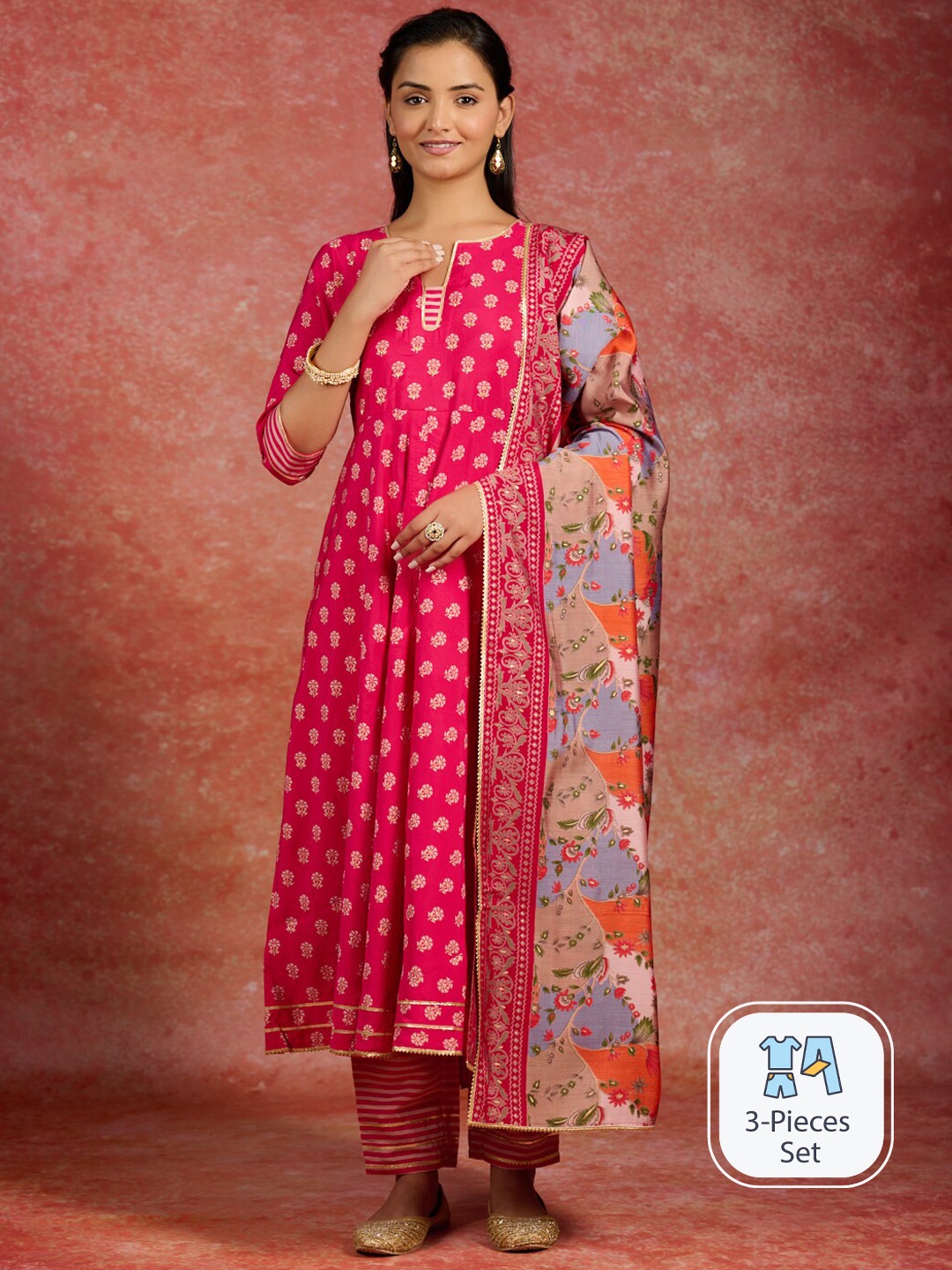 Libas Ethnic Motifs Printed Gotta Patti Pleated Anarkali Kurta & Trousers With Dupatta, Pink
Libas Ethnic Motifs Printed Gotta Patti Pleated Anarkali Kurta & Trousers With Dupatta, Pink