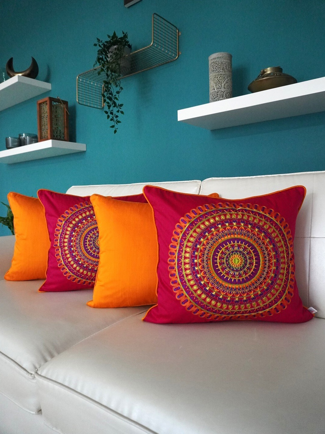 TARA- Sparkling Homes Pink & Blue 4-Pieces Embroidered Cotton Silk Square Cushion Covers
TARA- Sparkling Homes Pink & Blue 4-Pieces Embroidered Cotton Silk Square Cushion Covers