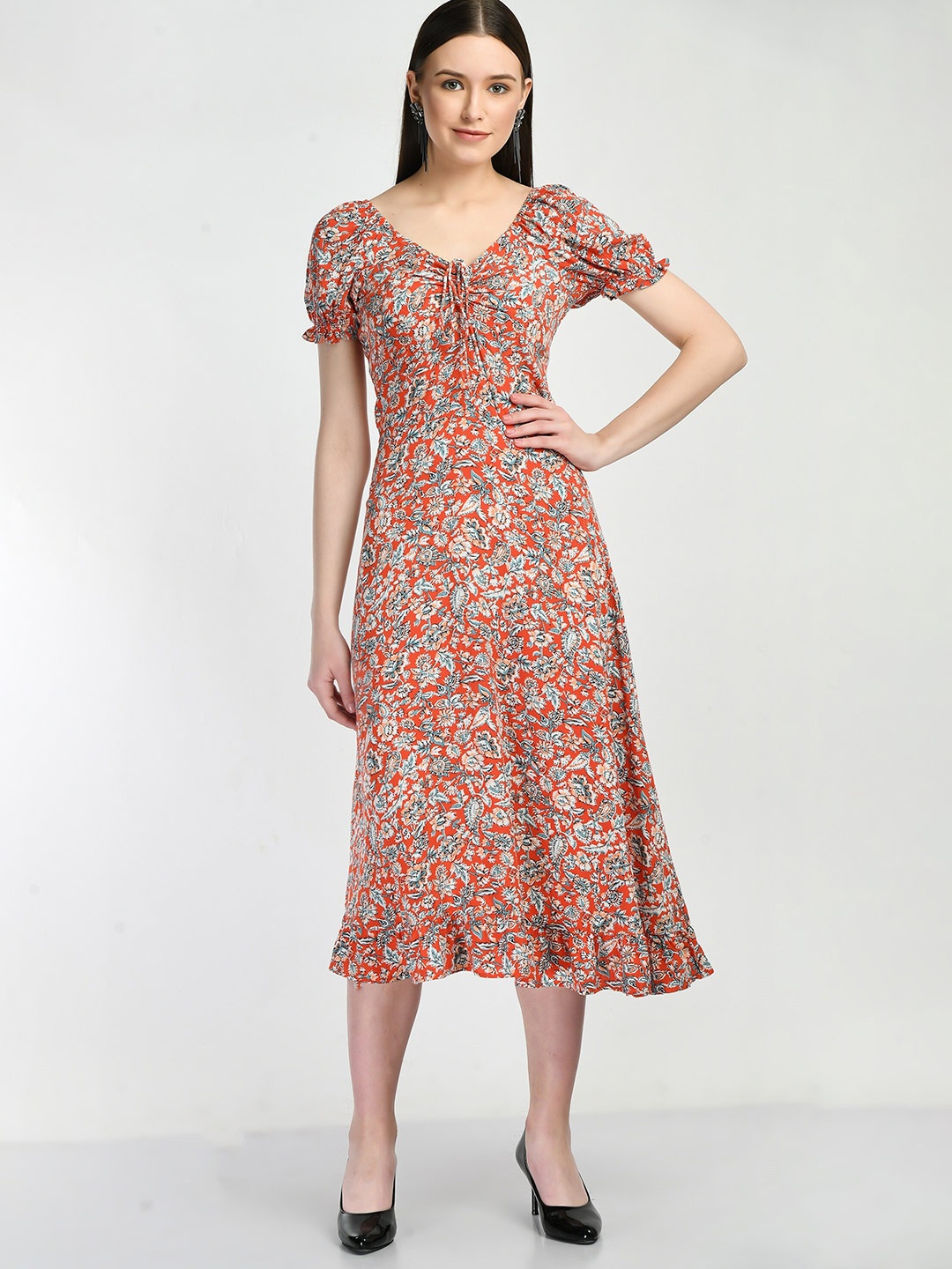 DressBerry Red Ethnic Motifs Printed V-Neck Puff Sleeve Gathered & Tie Up A-Line Dress
DressBerry Red Ethnic Motifs Printed V-Neck Puff Sleeve Gathered & Tie Up A-Line Dress