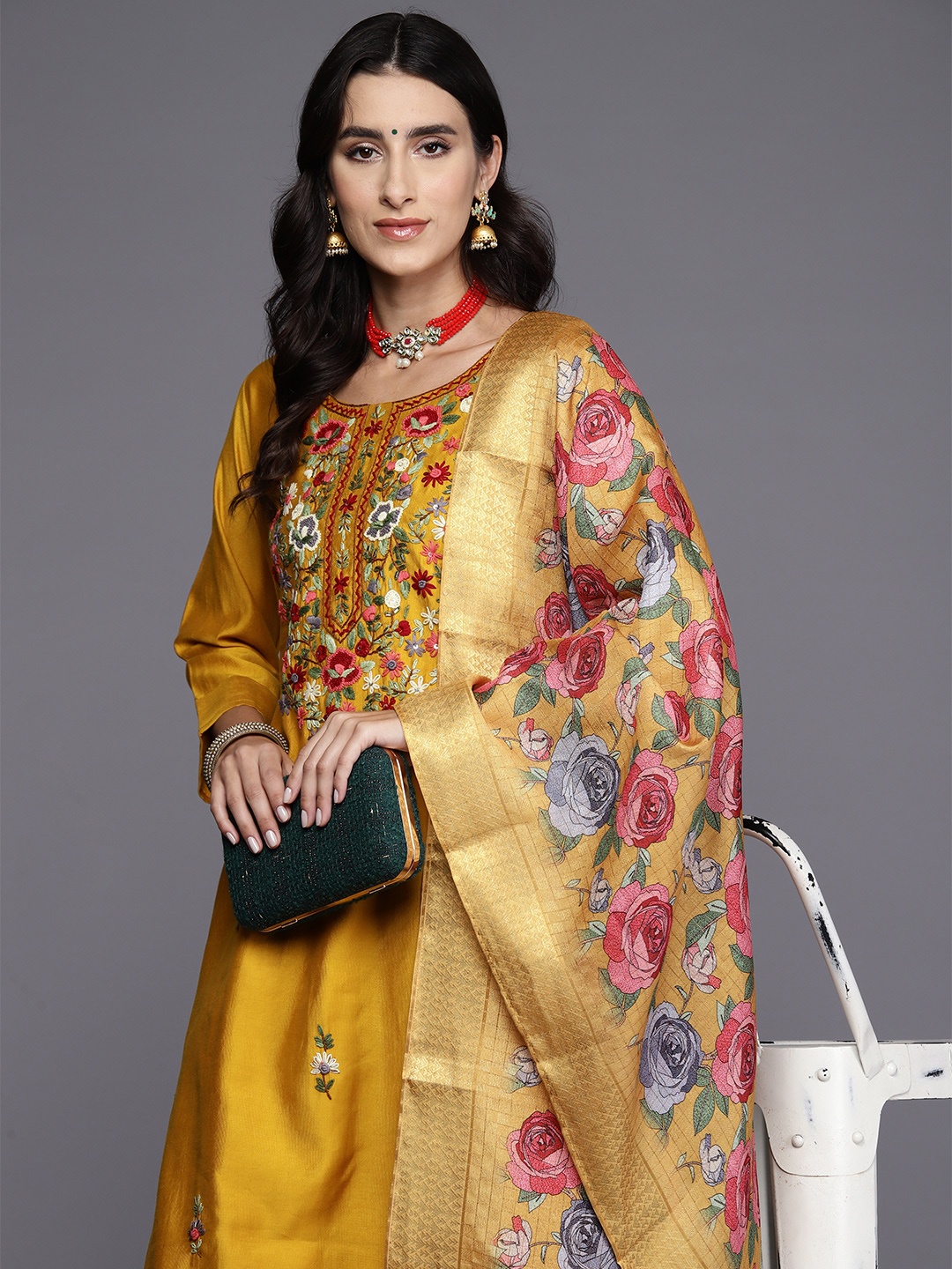 Indo Era Women Floral Embroidered Regular Thread Work Kurta with Trousers & With Dupatta, Mustard
Indo Era Women Floral Embroidered Regular Thread Work Kurta with Trousers & With Dupatta, Mustard