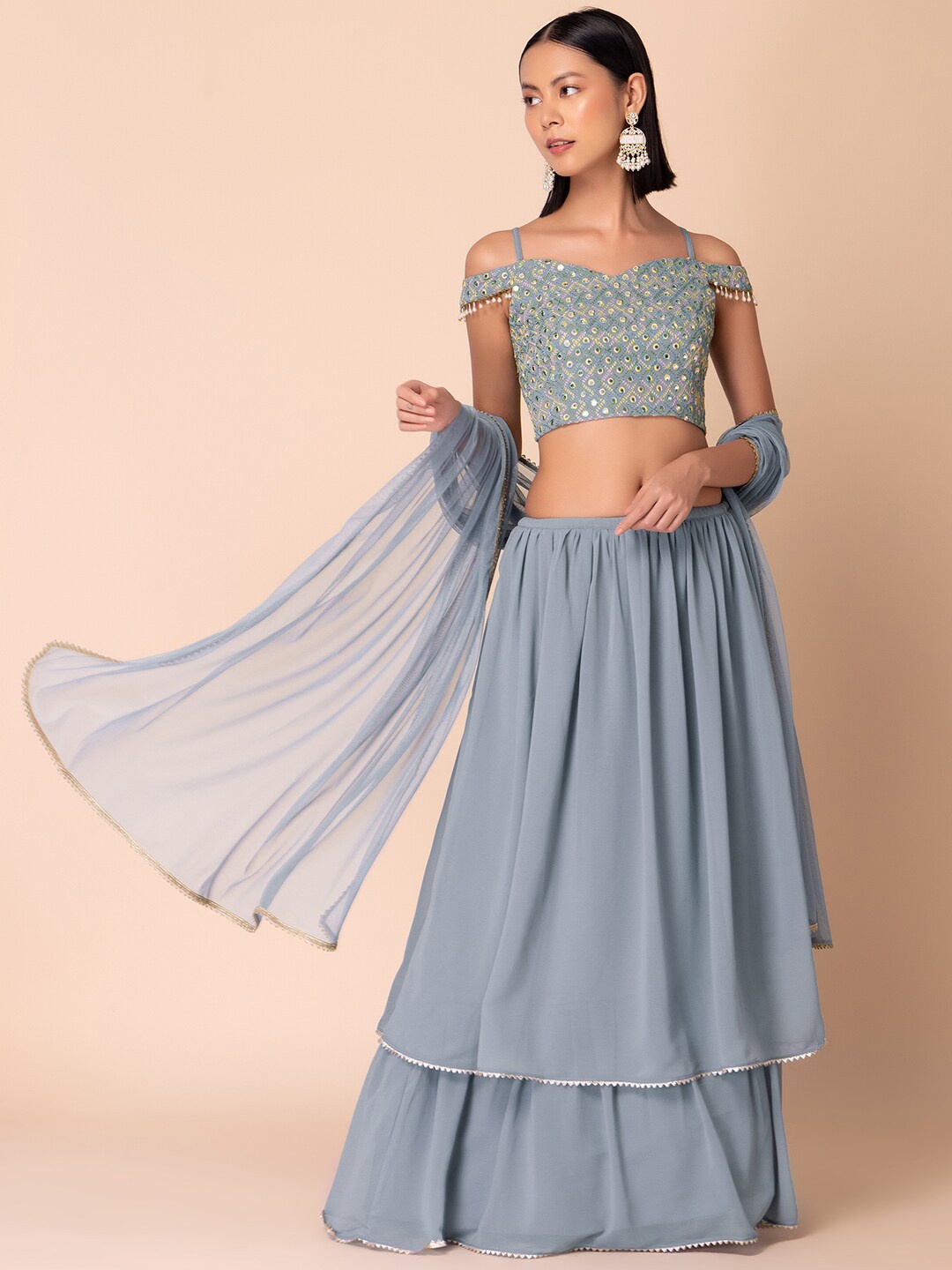 INDYA Embroidered Mirror Work Detail Ready to Wear Lehenga & Blouse with Dupatta, Blue
INDYA Embroidered Mirror Work Detail Ready to Wear Lehenga & Blouse with Dupatta, Blue