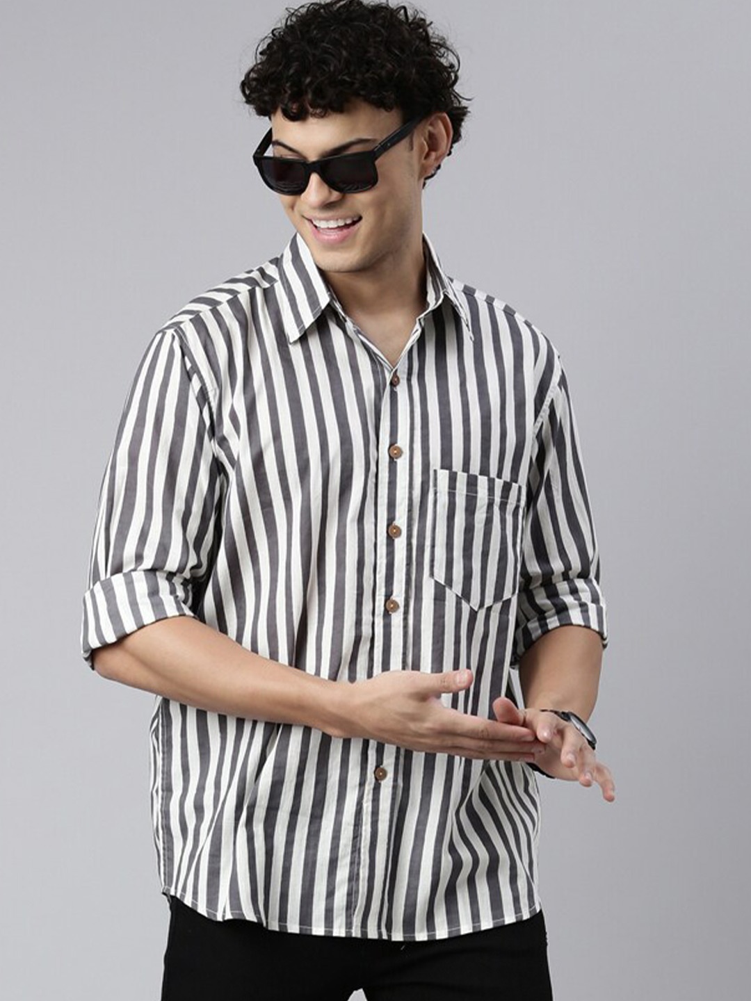 ERISHA Striped Comfort Cotton Casual Shirt, White