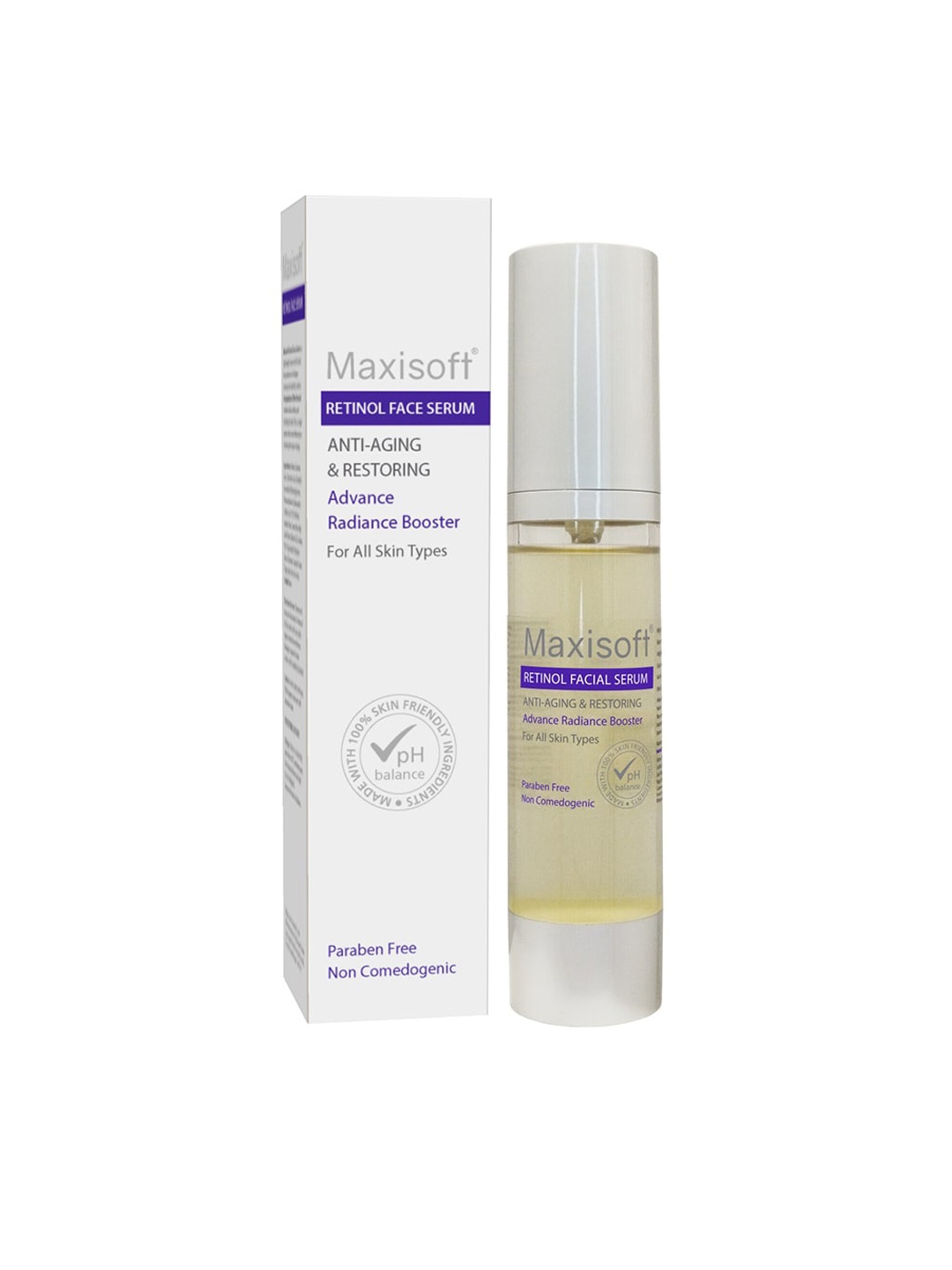 Maxisoft Advance Radiance Booster Retinol Face Serum with Aloevera & Bakuchi Oil - 45 ml, White
Maxisoft Advance Radiance Booster Retinol Face Serum with Aloevera & Bakuchi Oil - 45 ml, White