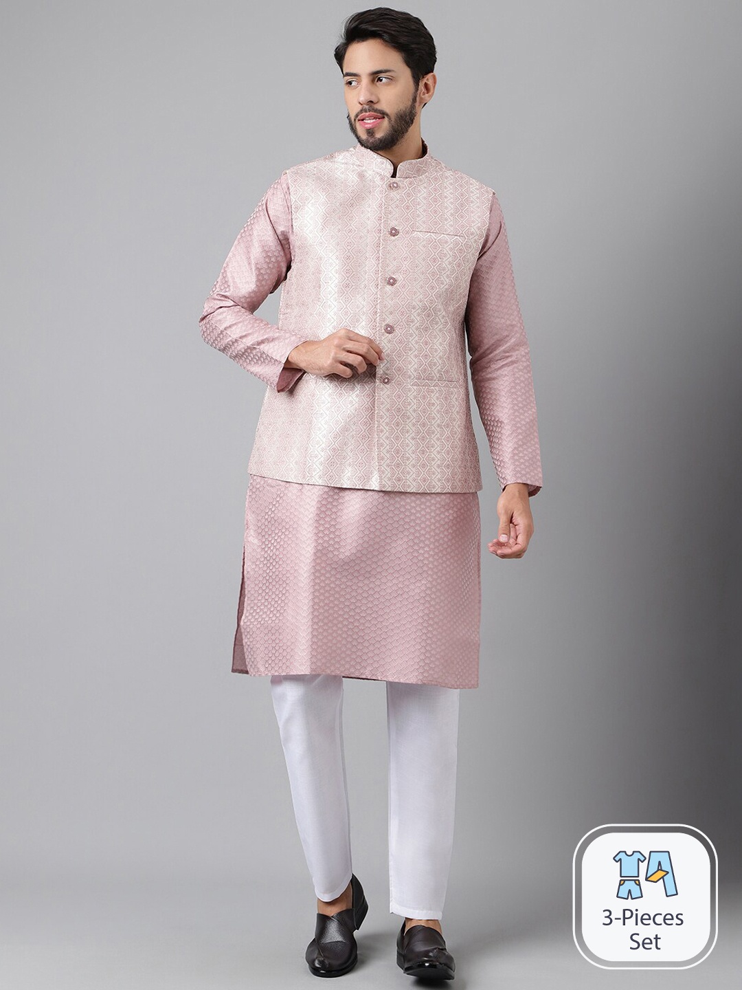 SHADOW & SAINING Long Sleeves Straight Kurta And Pyjamas With Woven Design Nehru Jacket, Pink
SHADOW & SAINING Long Sleeves Straight Kurta And Pyjamas With Woven Design Nehru Jacket, Pink