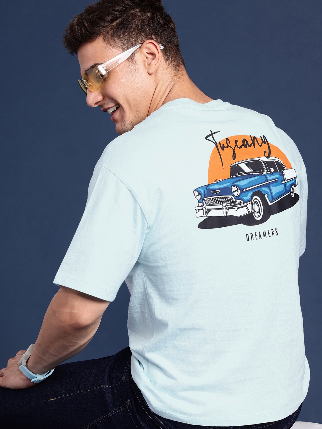 Mast & Harbour Pure Cotton Graphic Printed Drop-Shoulder Sleeves Oversized T-shirt, Blue
Mast & Harbour Pure Cotton Graphic Printed Drop-Shoulder Sleeves Oversized T-shirt, Blue