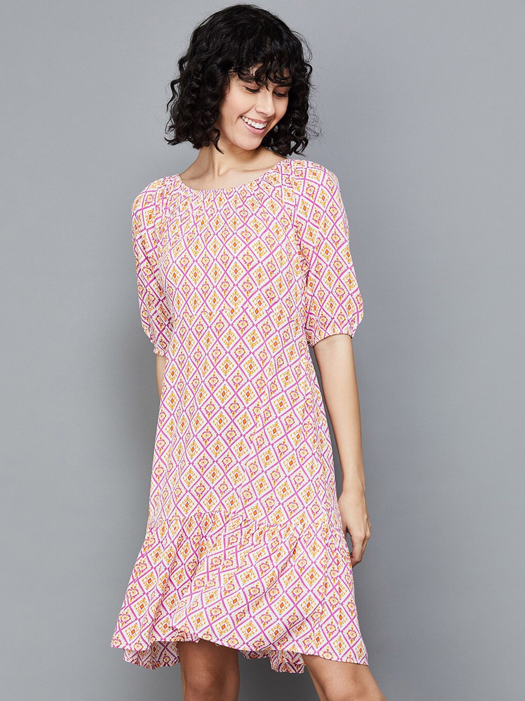 Fame Forever by Lifestyle Ethnic Printed Puff Sleeves Gathered Casual A-Line Dress, Pink
Fame Forever by Lifestyle Ethnic Printed Puff Sleeves Gathered Casual A-Line Dress, Pink