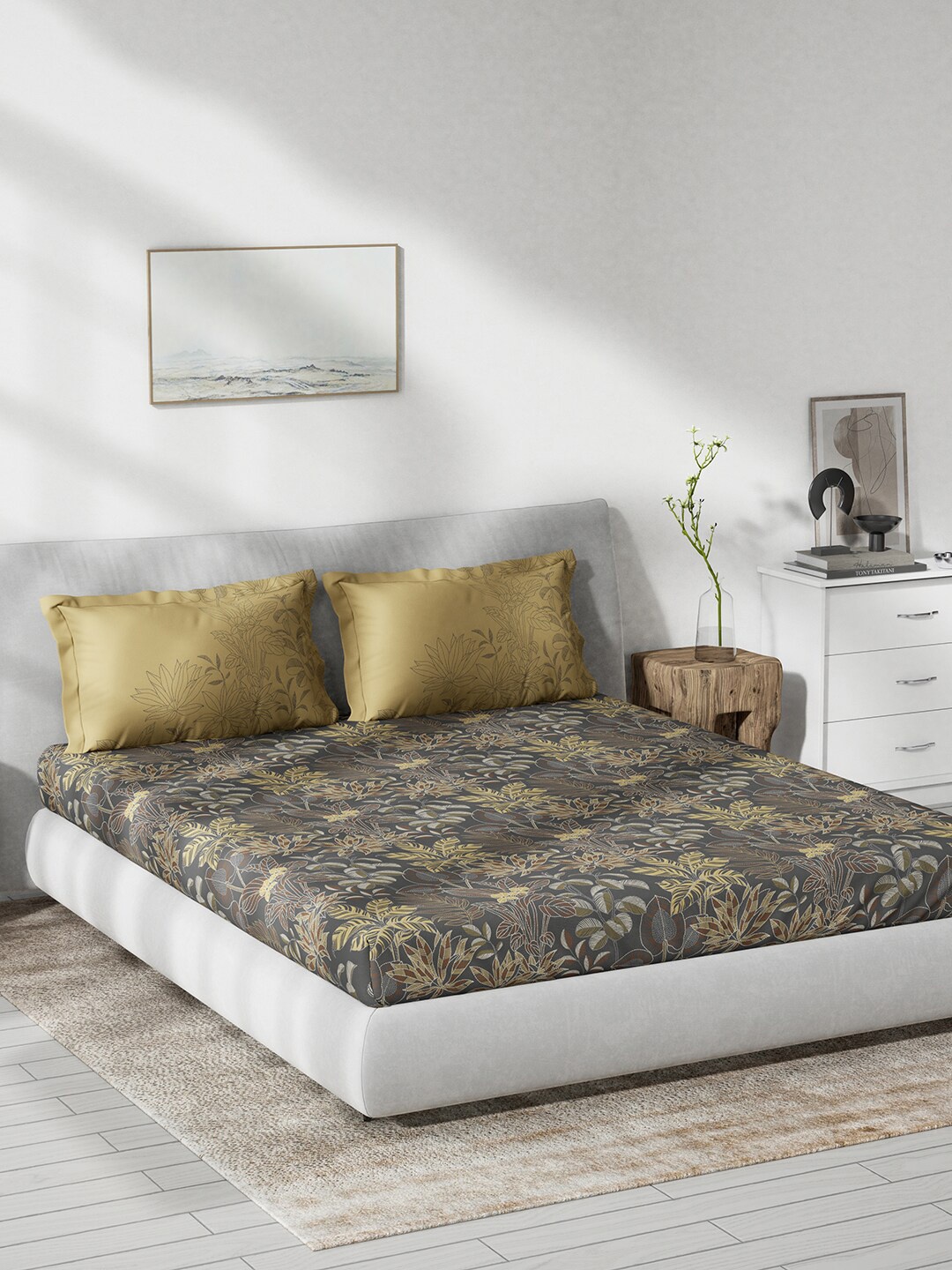DDecor Live Beautiful Grey & Beige Cotton 144 TC Fitted King Bedsheet with 2 Pillow Covers
DDecor Live Beautiful Grey & Beige Cotton 144 TC Fitted King Bedsheet with 2 Pillow Covers
