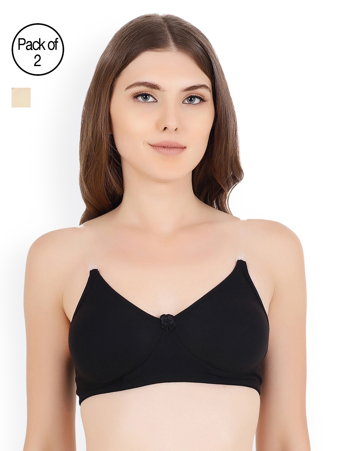 Floret Beige & Black Pack of 2 Solid Non-Wired Non Padded T-shirt Bra Daina_Skin-Black_40B
Floret Beige & Black Pack of 2 Solid Non-Wired Non Padded T-shirt Bra Daina_Skin-Black_40B