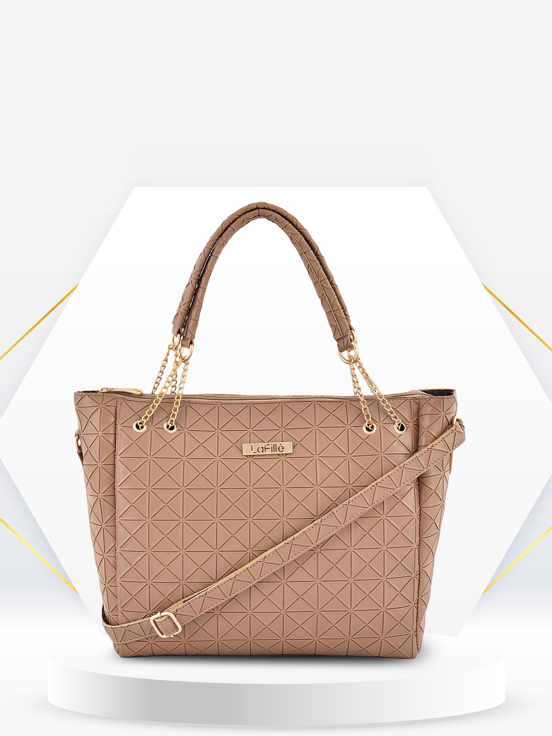 LaFille Geometric Textured Water Resistant Structured Tote Bag, Beige