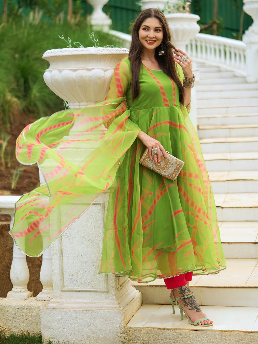 KALINI Geometric Printed Regular Gotta Patti Kurta with Trousers & With Dupatta, Green
KALINI Geometric Printed Regular Gotta Patti Kurta with Trousers & With Dupatta, Green