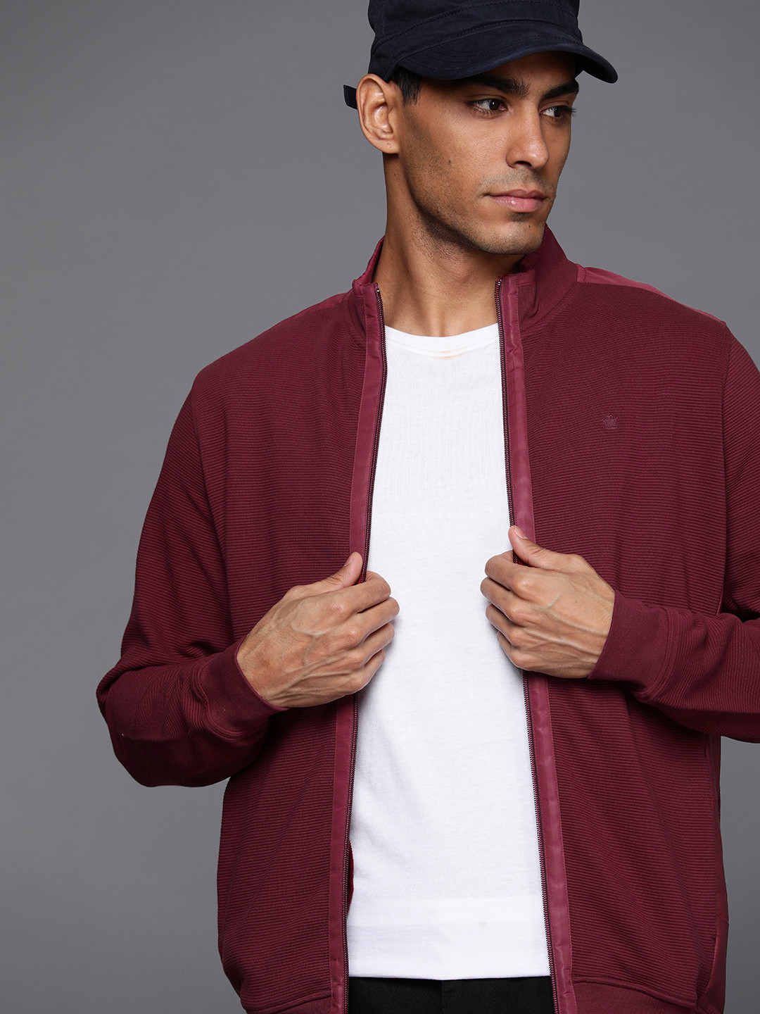 Louis Philippe Pure Cotton Front Open Sweatshirt, Maroon 
Louis Philippe Pure Cotton Front Open Sweatshirt, Maroon