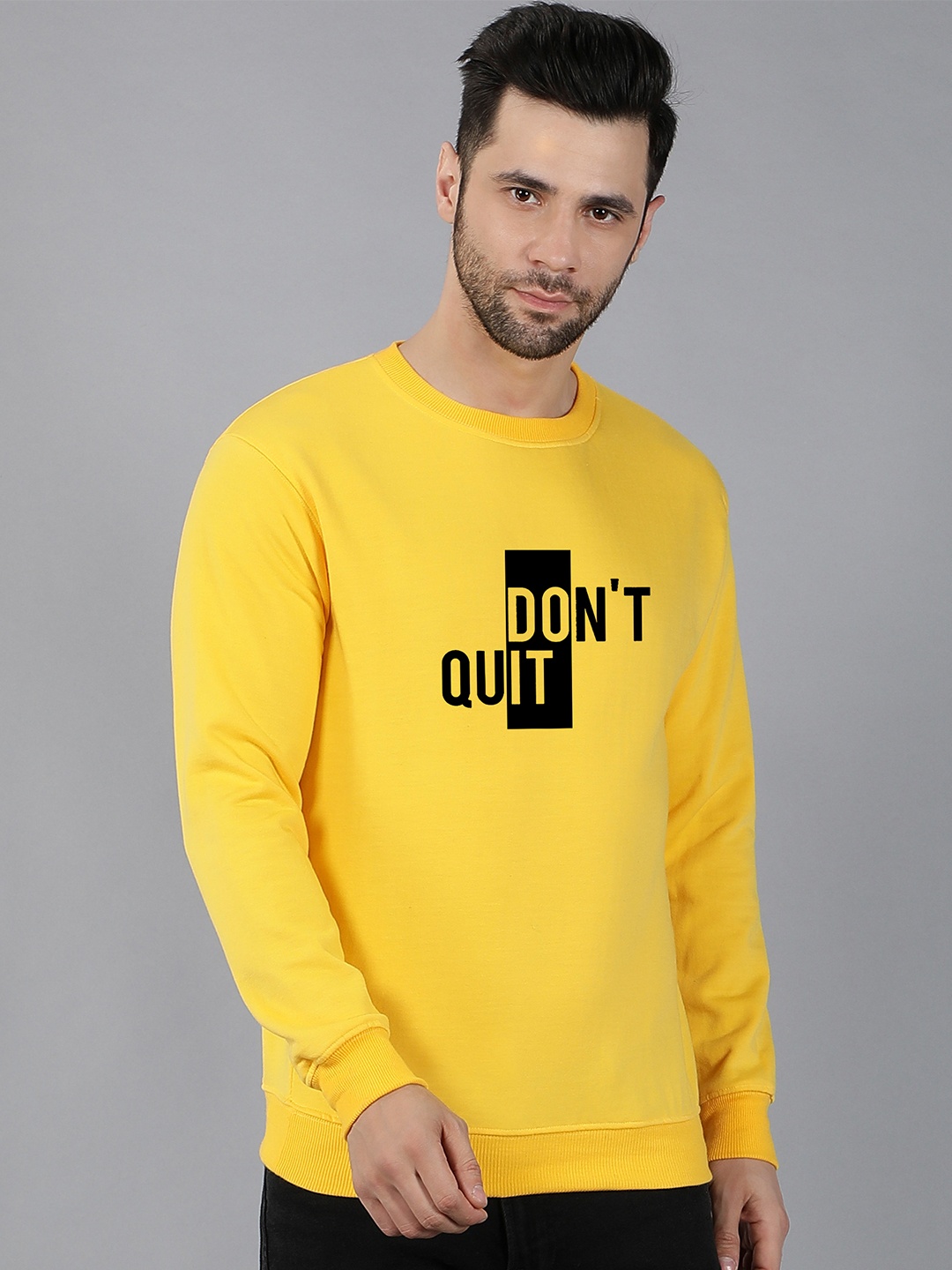 Fashion And Youth Typography Printed Fleece Pullover Sweatshirt, Yellow