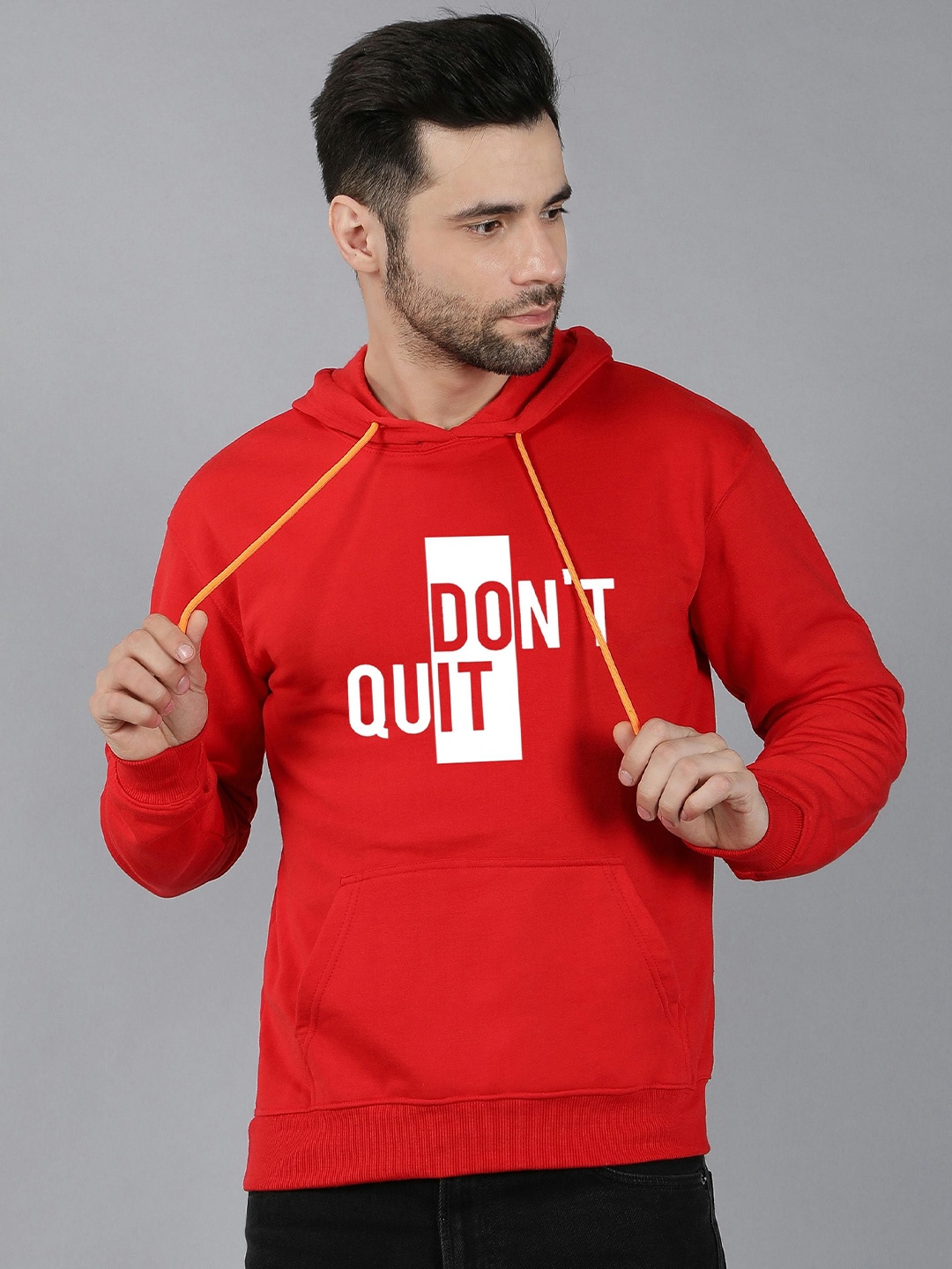 Fashion And Youth Typography Printed Hooded Pure Cotton Sweatshirt, Red