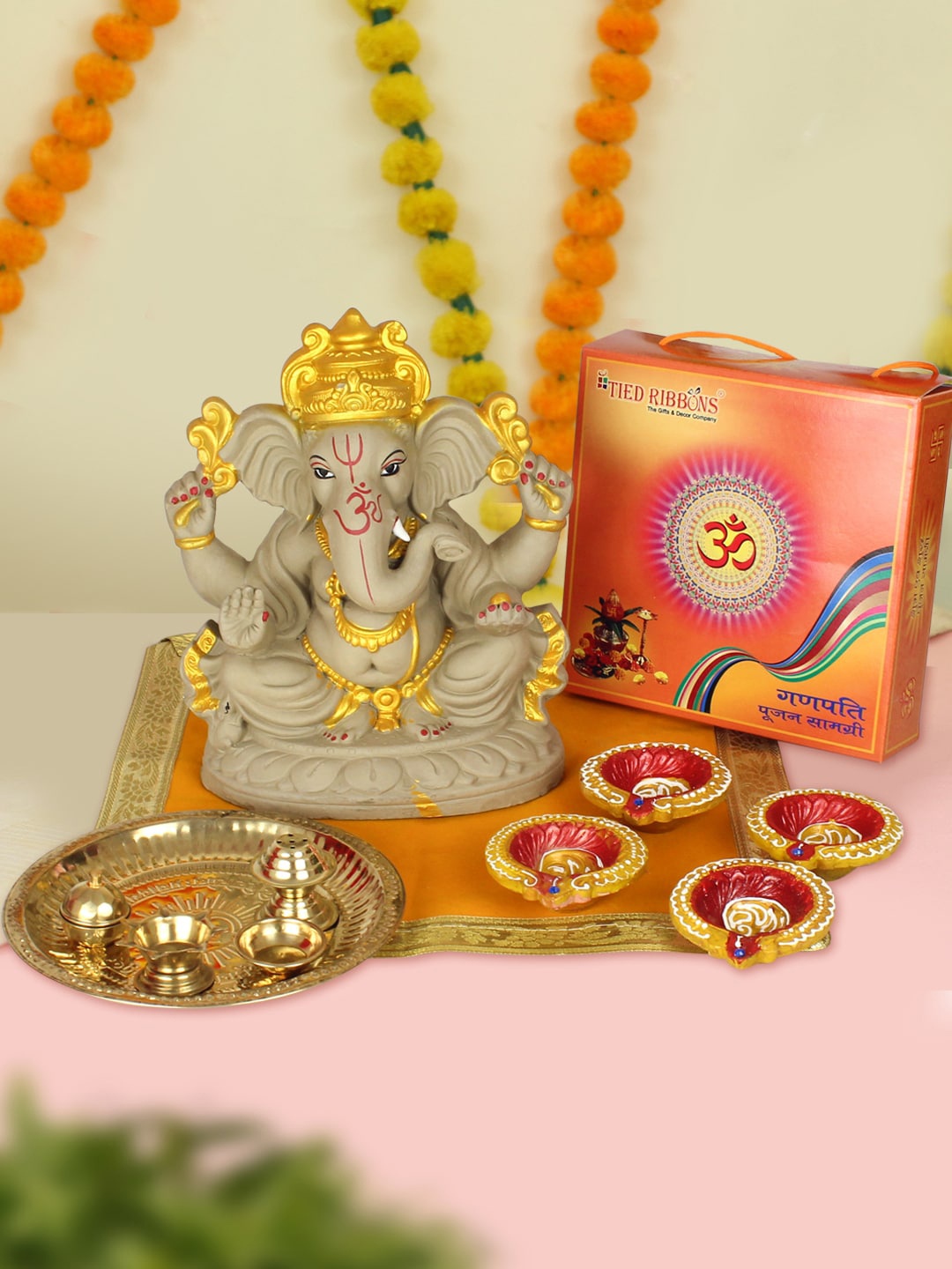 TIED RIBBONS Eco Friendly Clay Ganesha Idol With Thali Diya Pooja Home Gift Sets, Red
TIED RIBBONS Eco Friendly Clay Ganesha Idol With Thali Diya Pooja Home Gift Sets, Red