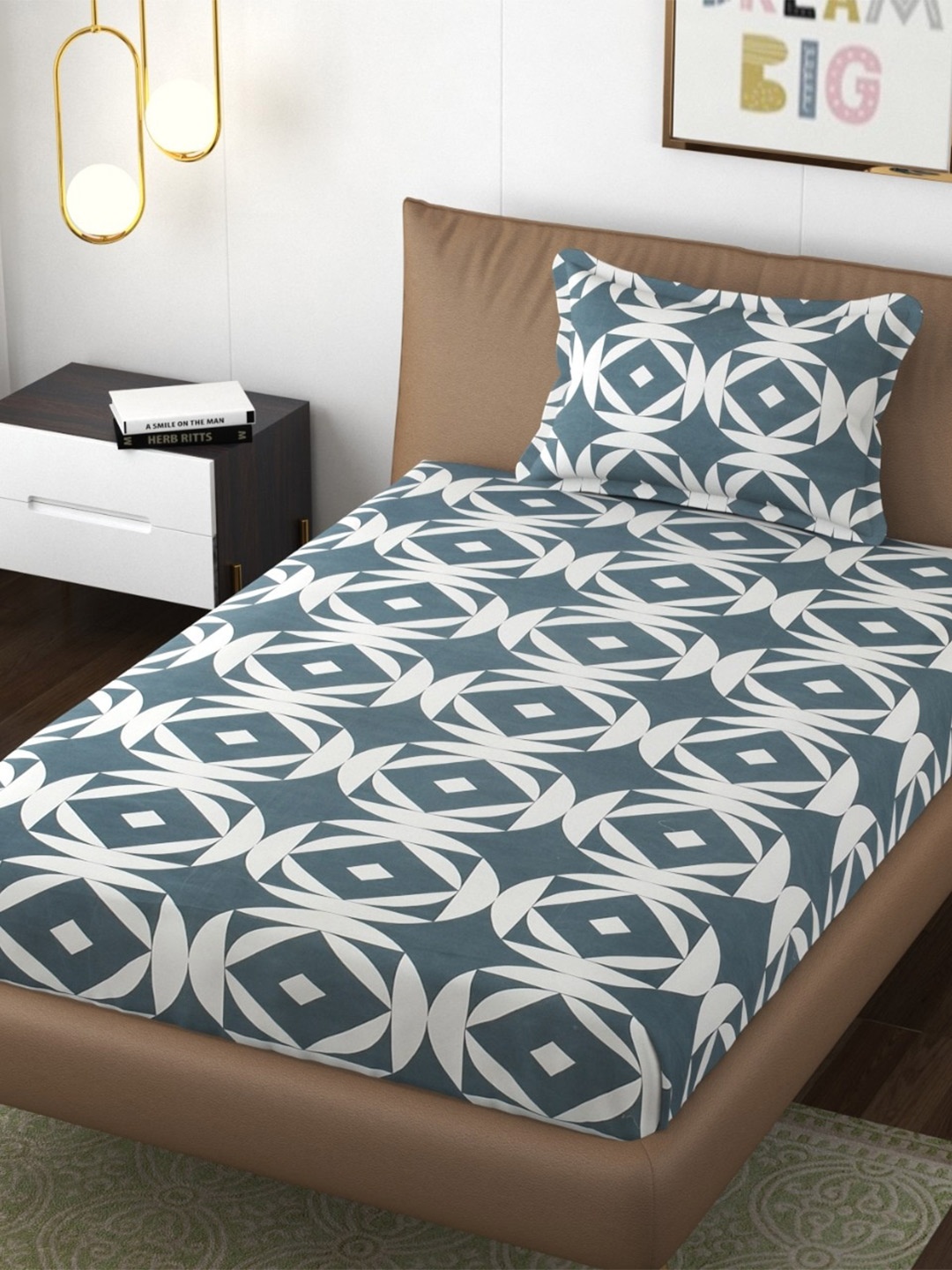 Bajo's White & Grey Geometric Cotton 210 TC Single Fitted Bedsheet with 1 Pillow Cover
Bajo's White & Grey Geometric Cotton 210 TC Single Fitted Bedsheet with 1 Pillow Cover