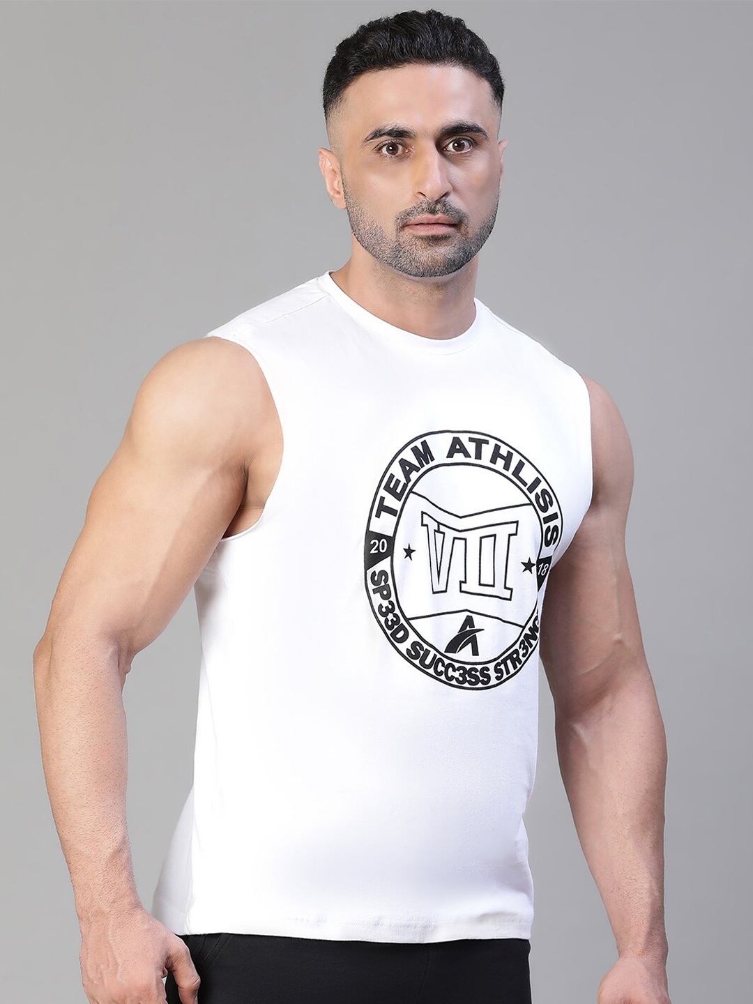 ATHLISIS Typography Printed Sleeveless Bio Finish Cotton Slim Fit T-shirt, White
ATHLISIS Typography Printed Sleeveless Bio Finish Cotton Slim Fit T-shirt, White
