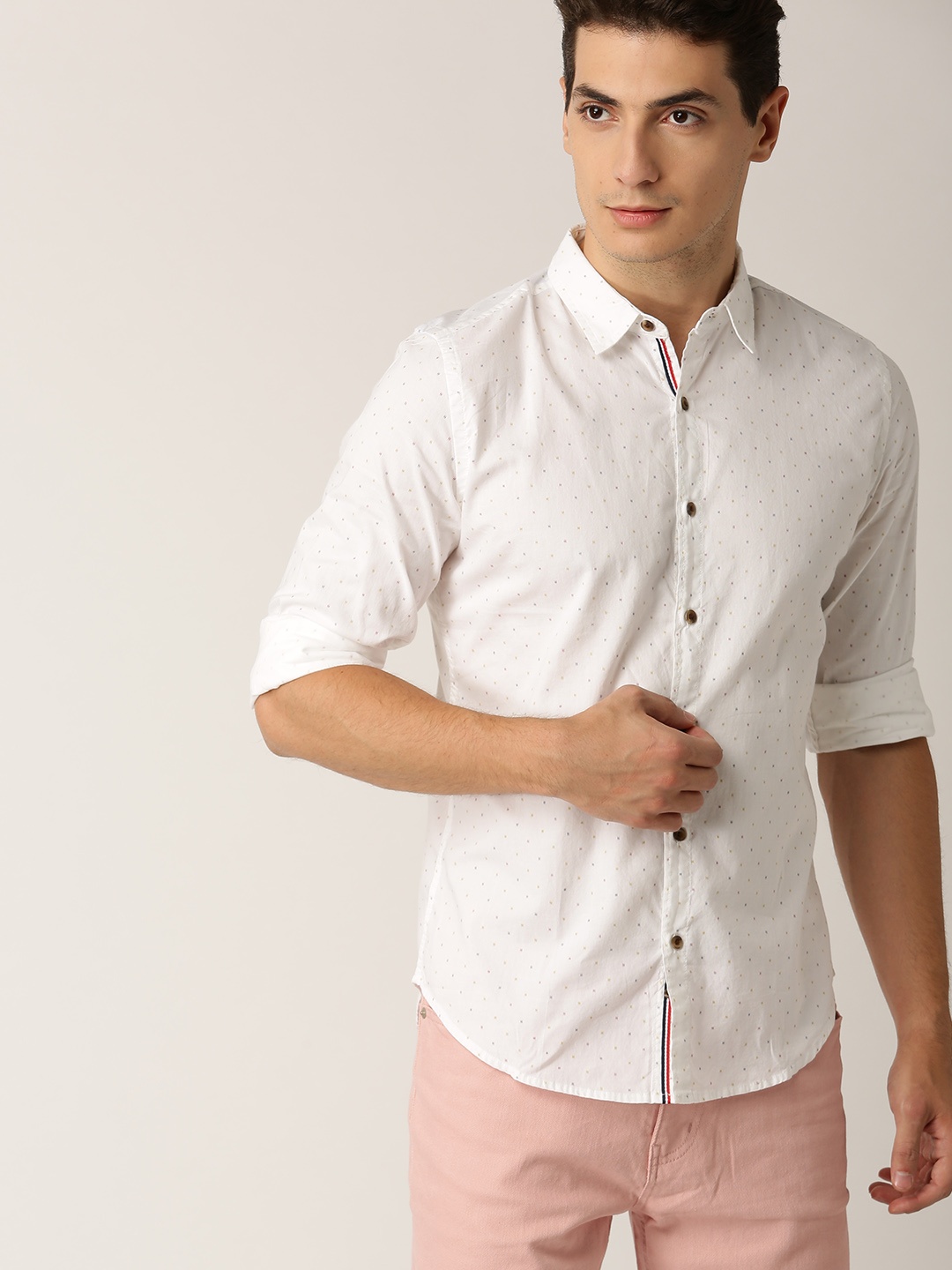 United Colors of Benetton Men White Slim Fit Printed Casual Shirt