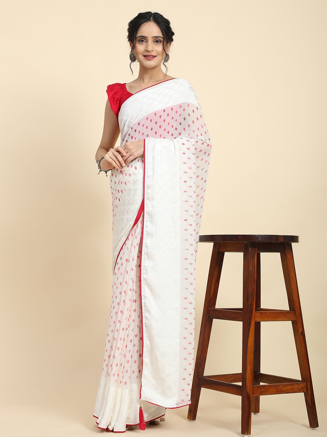 RACHNA Ethnic Motifs Printed Pure Georgette Saree, Pink
