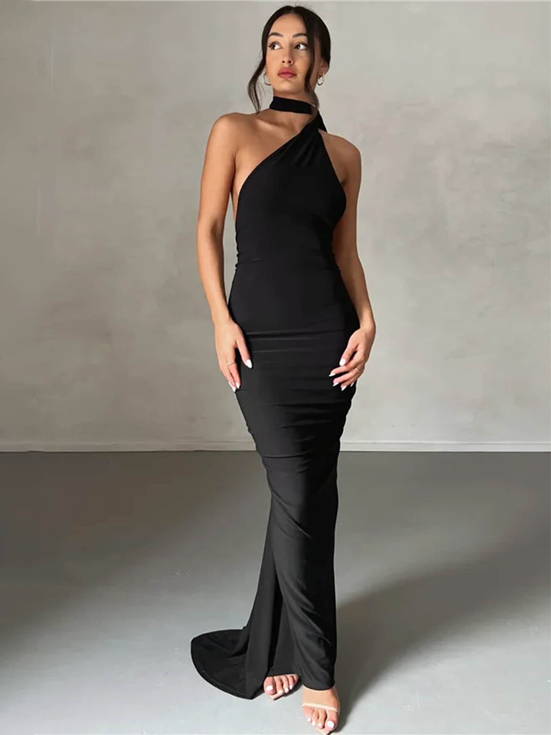 LULU & SKY Halter Neck Maxi Dress, Black