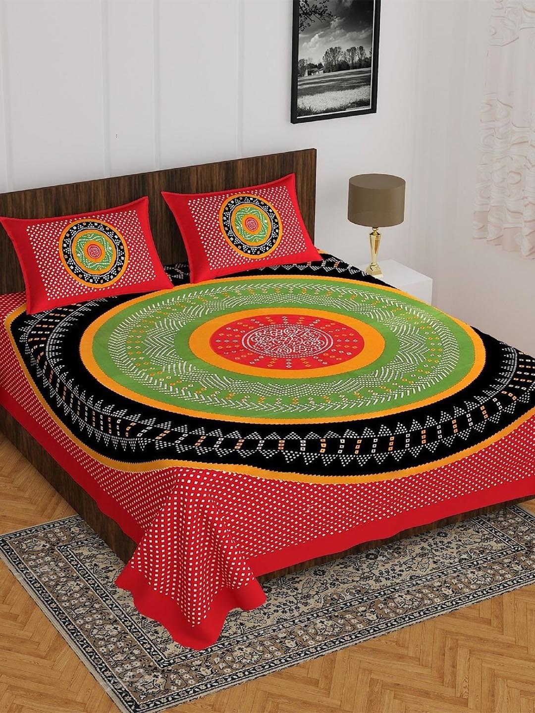 Rajasthanikart Red & Green Printed Cotton 110 TC Queen Bedsheet with 2 Pillow Covers
Rajasthanikart Red & Green Printed Cotton 110 TC Queen Bedsheet with 2 Pillow Covers