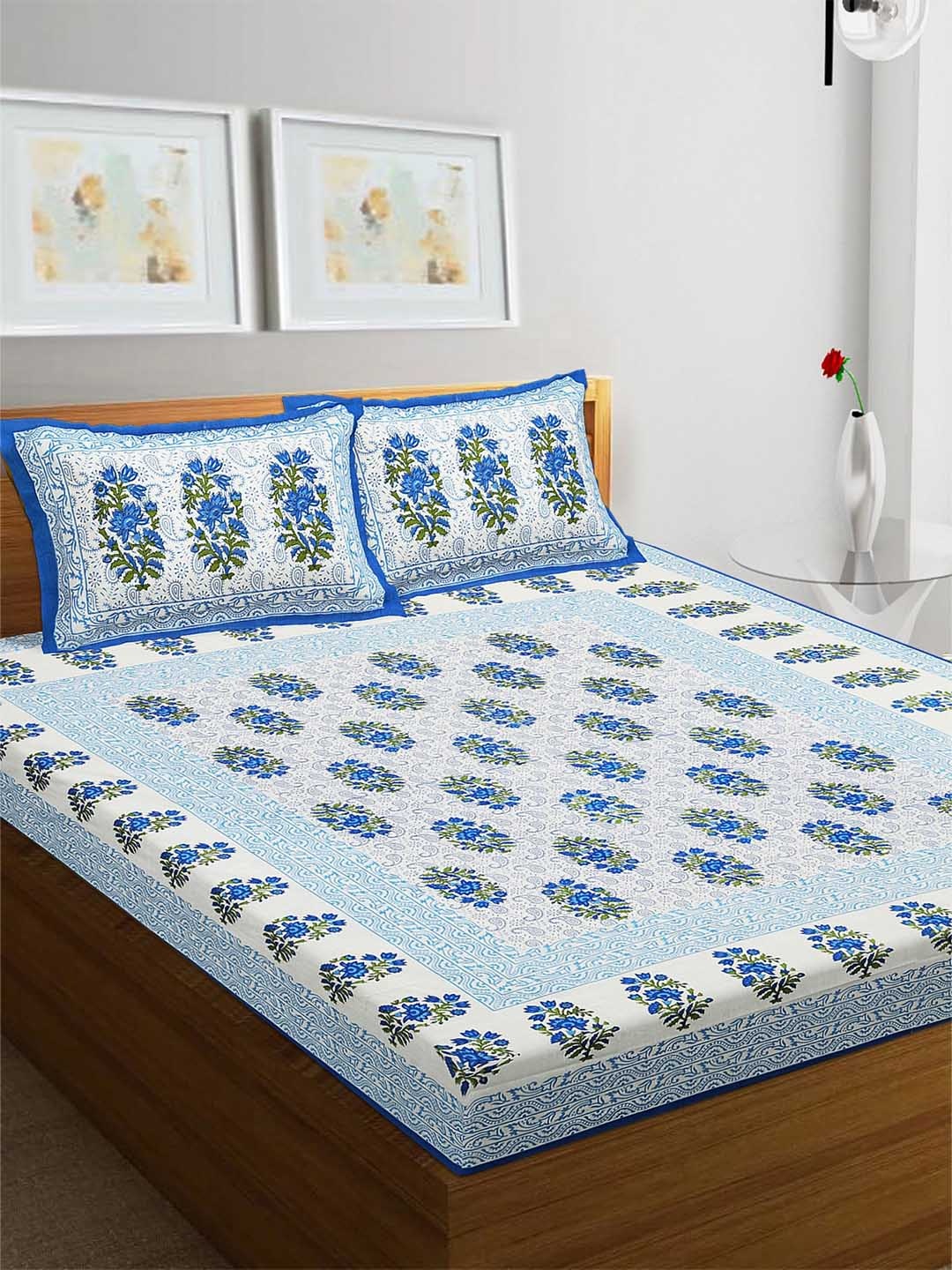 Rajasthanikart Blue & White Floral Cotton 110 TC Queen Bedsheet With 2 Pillow Covers
Rajasthanikart Blue & White Floral Cotton 110 TC Queen Bedsheet With 2 Pillow Covers