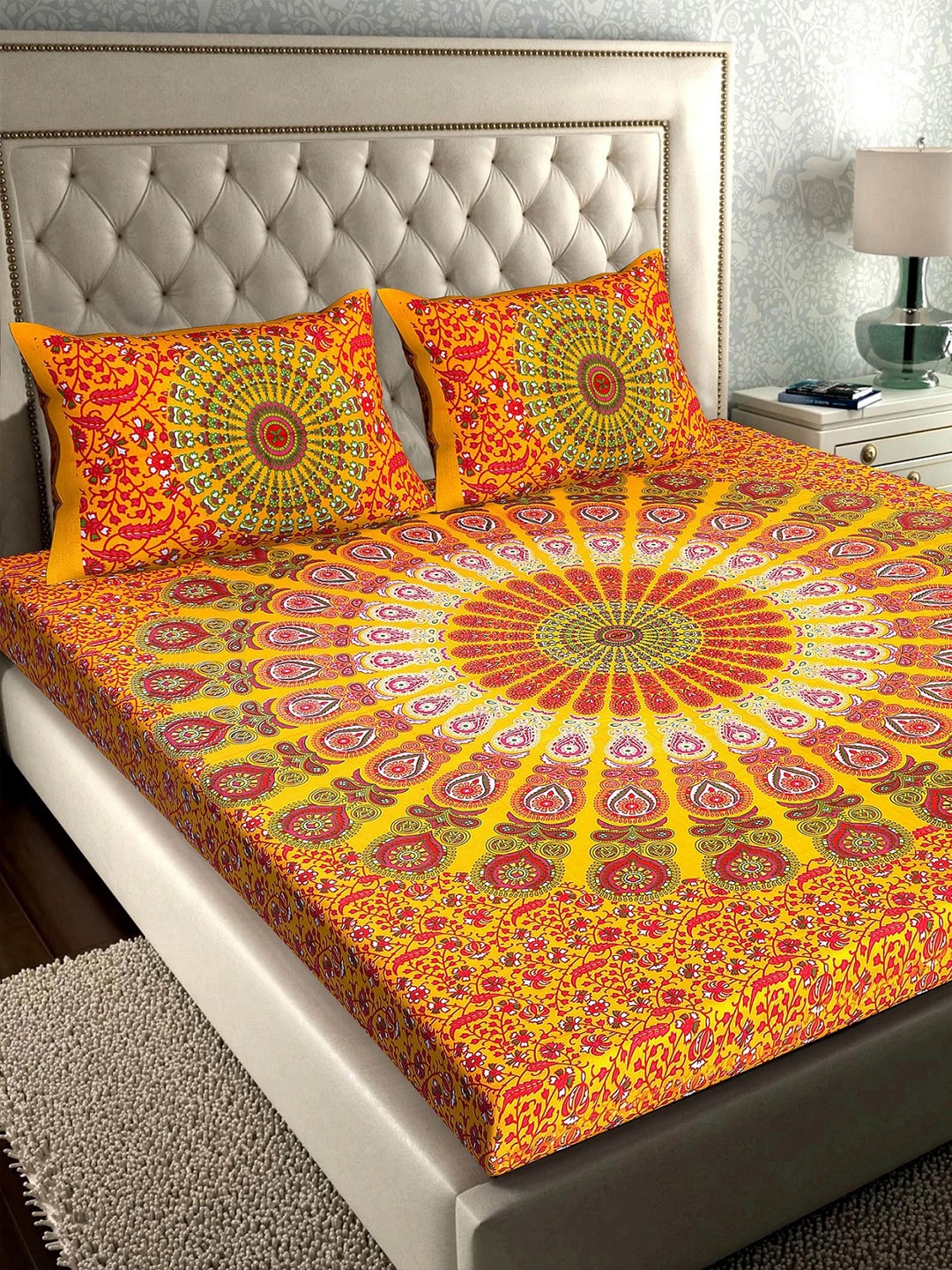Rajasthanikart Yellow Ethnic Motifs Cotton 110 TC Queen Bedsheet With 2 Pillow Covers
Rajasthanikart Yellow Ethnic Motifs Cotton 110 TC Queen Bedsheet With 2 Pillow Covers