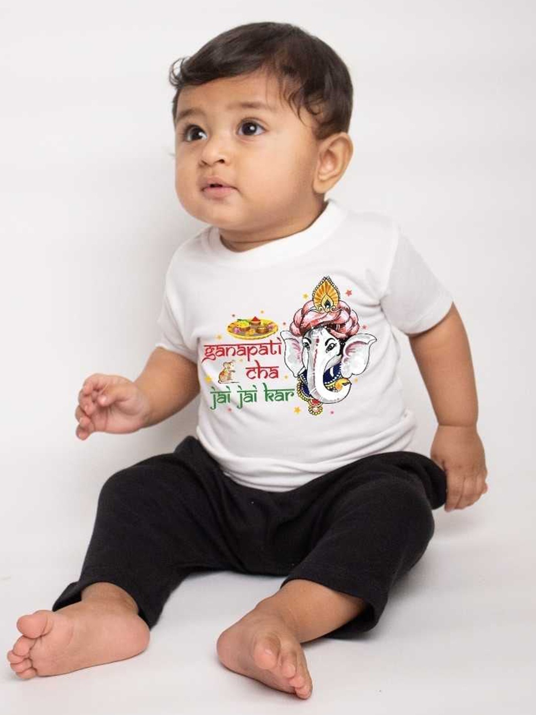KNITROOT Infants Typography Printed Round Neck Short Sleeves T-shirt, White