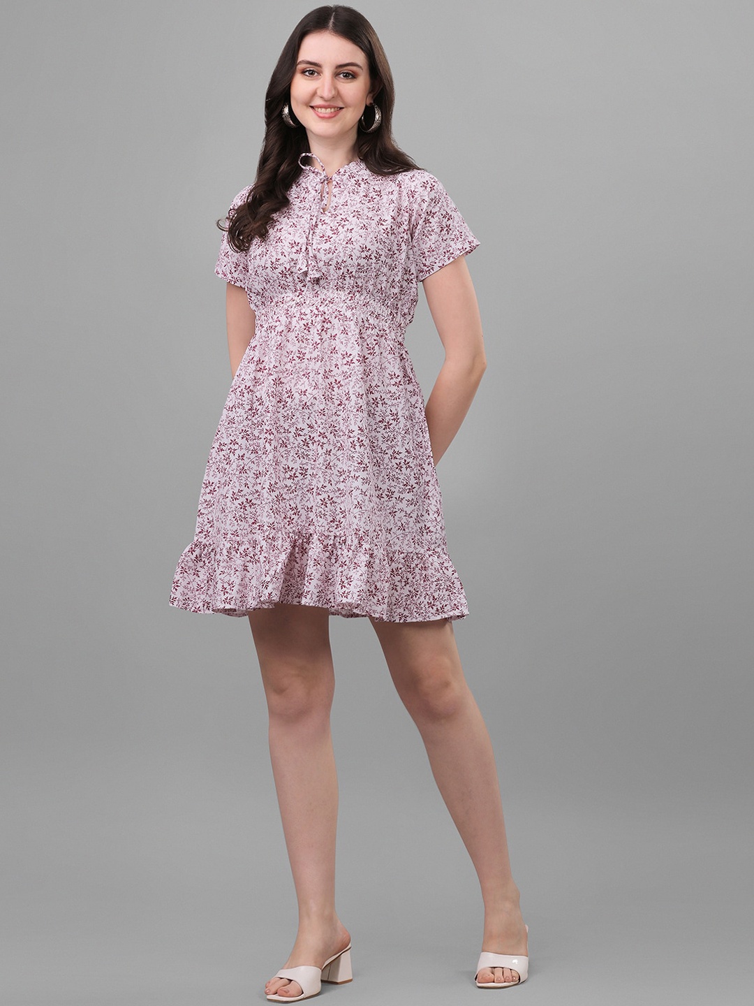 KALINI Floral Printed Tie-Up Neck Gathered Flounce Cotton Fit & Flare Mini Dress, White
KALINI Floral Printed Tie-Up Neck Gathered Flounce Cotton Fit & Flare Mini Dress, White
