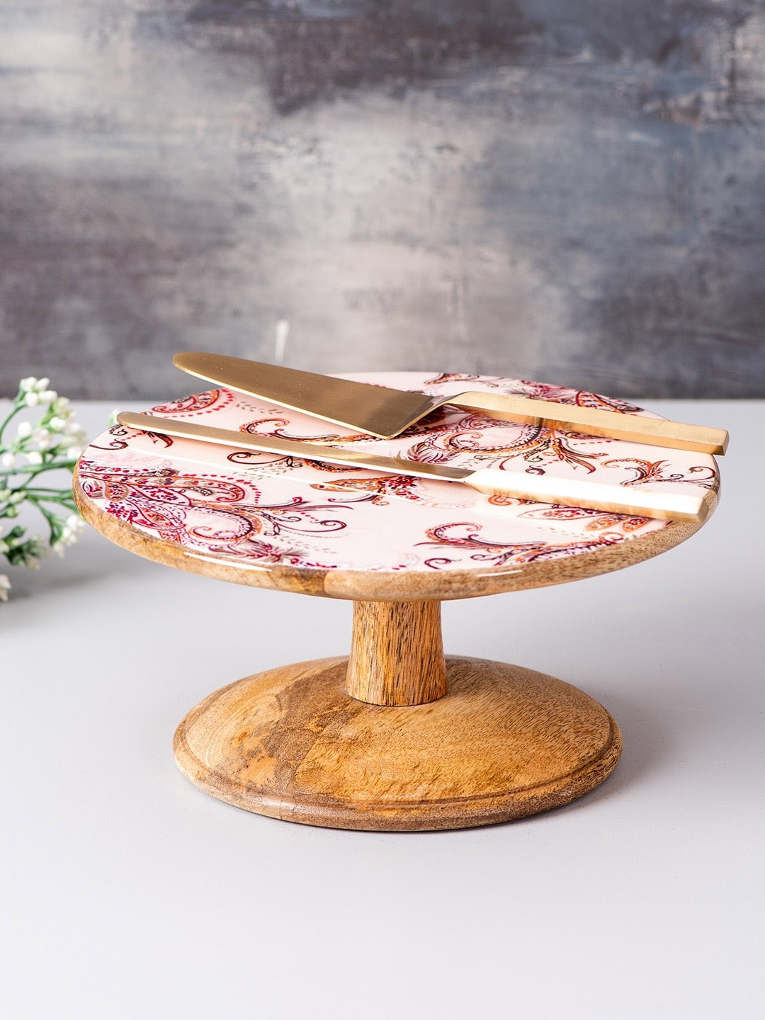 nestroots Brown 3-Pieces Printed Cake Stand Set