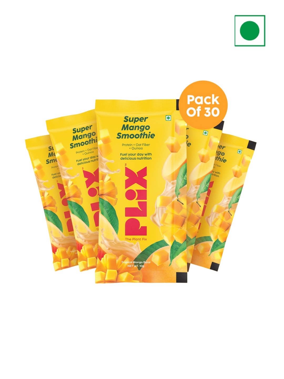 PLIX THE PLANT FIX Set of 30 Super Mango Smoothie Sachets with Oat Fibre - 10g Each, Yellow
PLIX THE PLANT FIX Set of 30 Super Mango Smoothie Sachets with Oat Fibre - 10g Each, Yellow