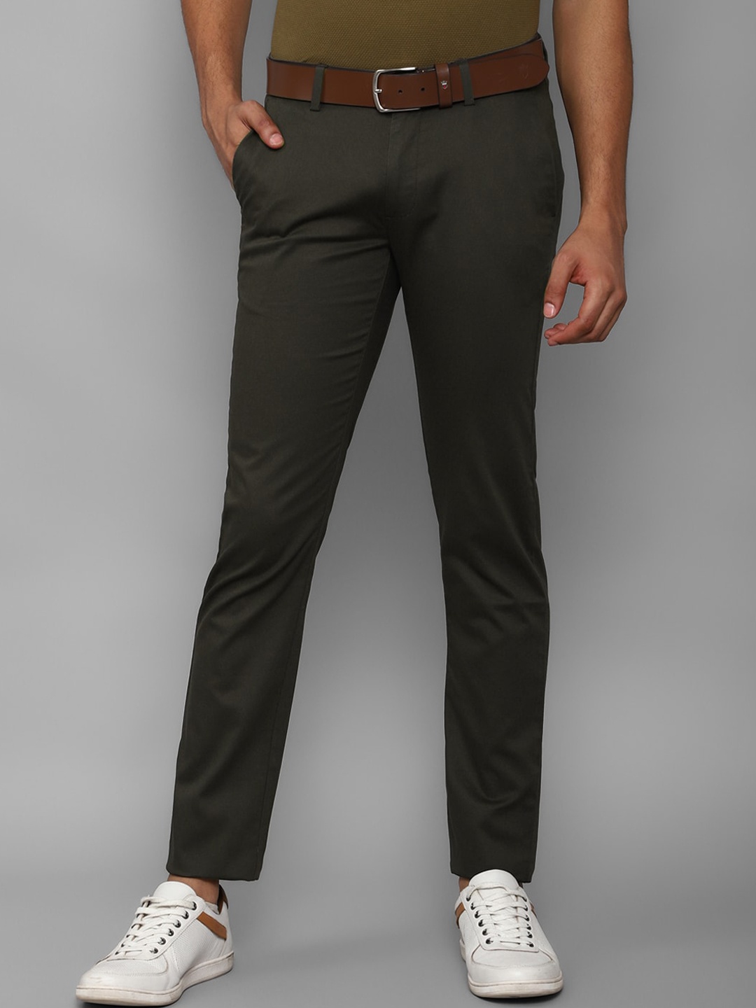 Allen Solly Men Mid-Rise Slim Fit Trousers, Olive