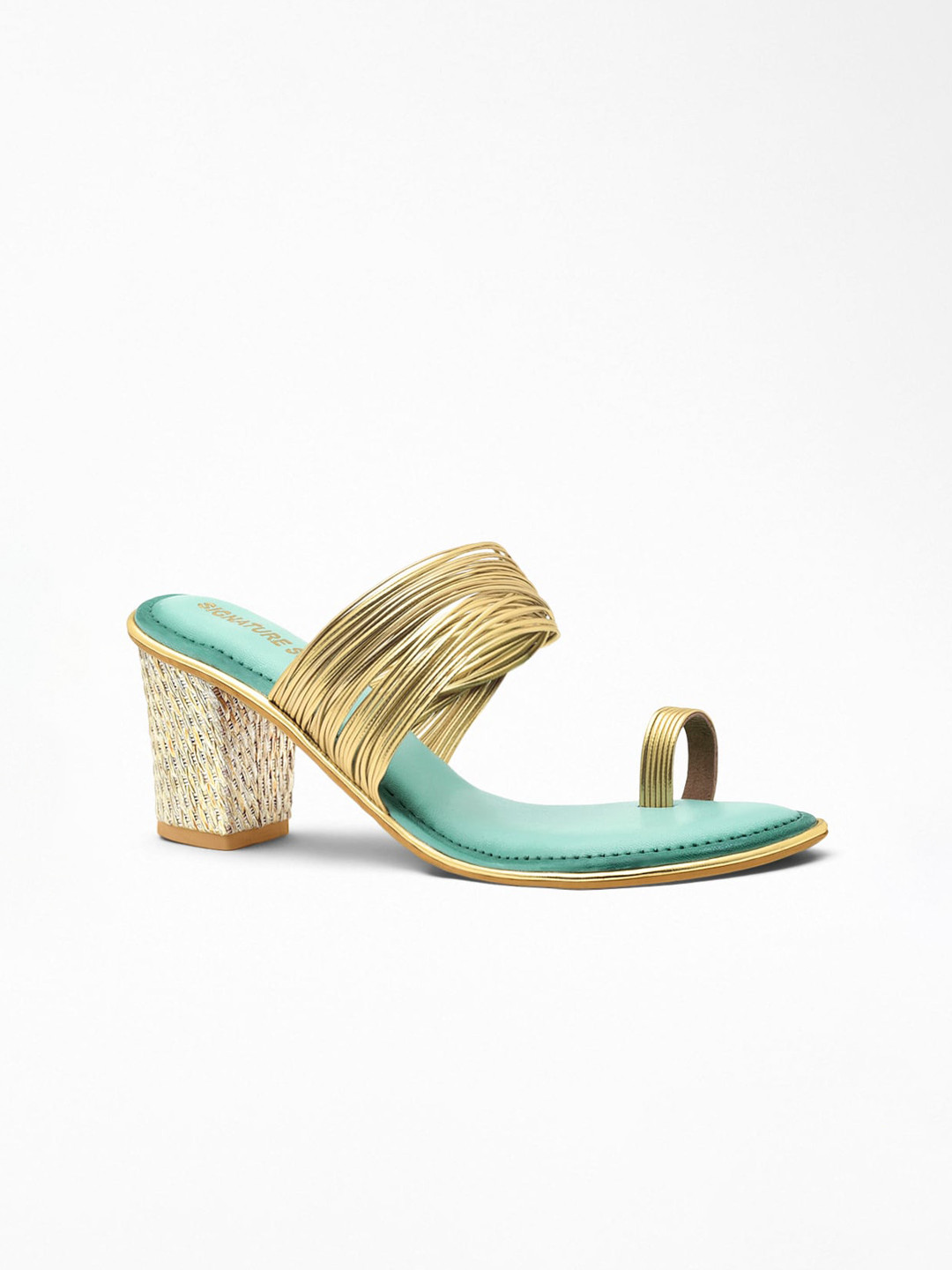 Signature Sole Strappy One Toe Block Heels, Gold
Signature Sole Strappy One Toe Block Heels, Gold