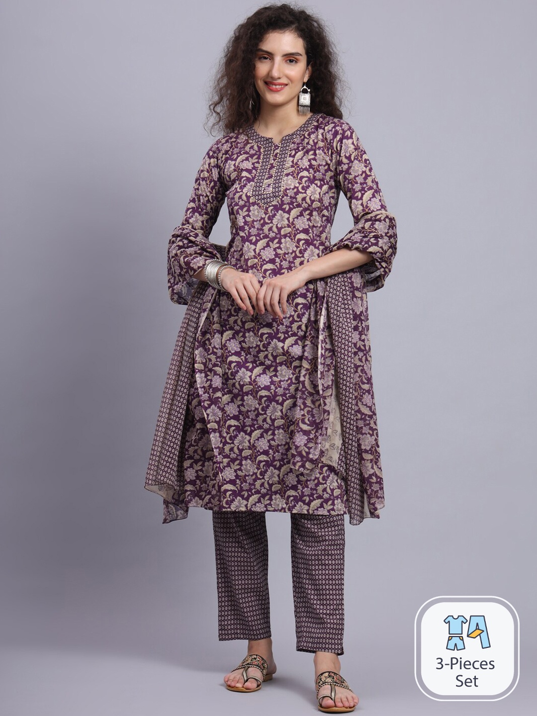 LARGISH Floral Printed Regular Gotta Patti Pure Cotton Kurta & Trousers With Dupatta, Purple
LARGISH Floral Printed Regular Gotta Patti Pure Cotton Kurta & Trousers With Dupatta, Purple