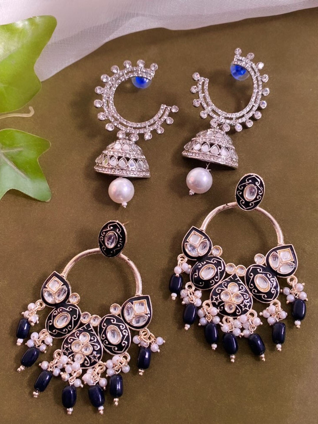 ATIBELLE Set of 2 Silver-Gold Plated & Kundan stone studded Contemporary Drop Earrings
ATIBELLE Set of 2 Silver-Gold Plated & Kundan stone studded Contemporary Drop Earrings