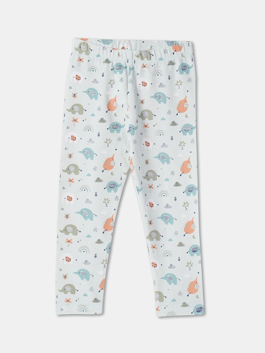 R&B Infant Girls Printed Cotton Ankle Length Leggings, Blue