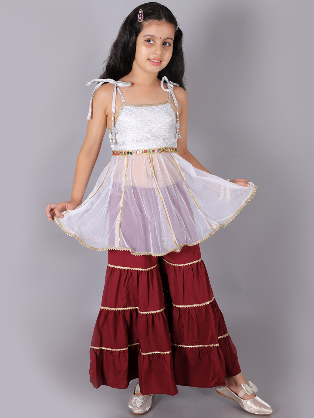 BAESD Girls Ethnic Motifs Woven Design Gotta Patti Regular Kurta with Sharara, Silver
BAESD Girls Ethnic Motifs Woven Design Gotta Patti Regular Kurta with Sharara, Silver
