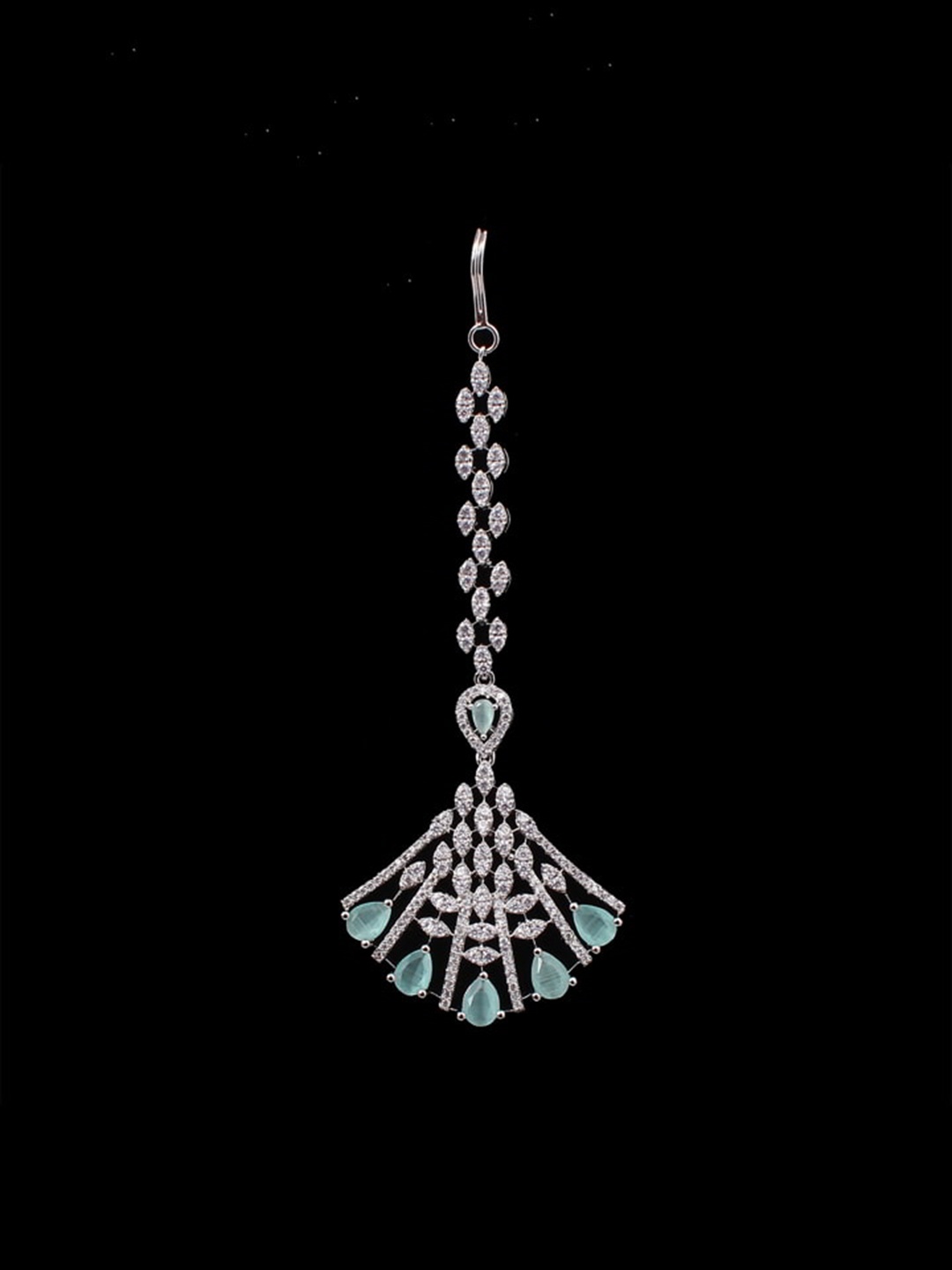 Mirana Rhodium Plated American Diamond Stone Studded Maangtika, Silver