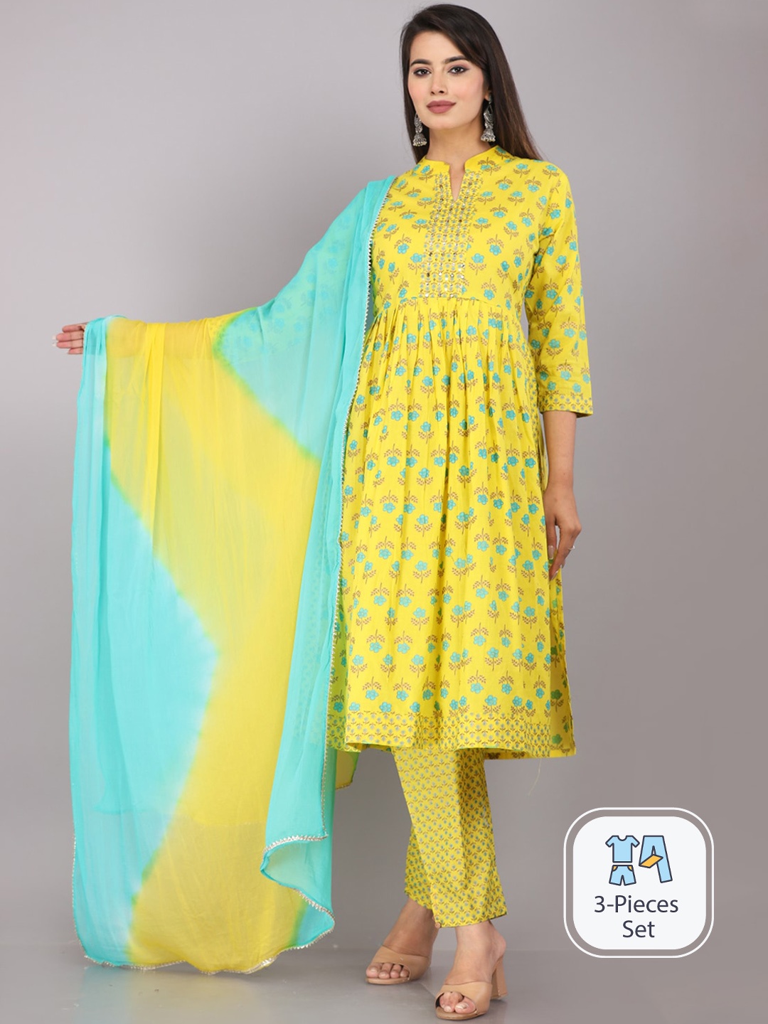 JC4U Floral Printed Regular Pure Cotton Kurta & Trousers With Dupatta, Mustard
JC4U Floral Printed Regular Pure Cotton Kurta & Trousers With Dupatta, Mustard