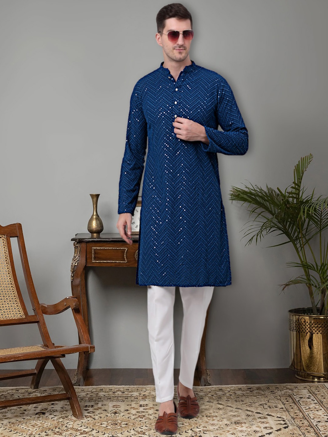 Jompers Leheriya Embroidered Regular Sequinned Pure Cotton Kurta With Pyjamas, Blue
Jompers Leheriya Embroidered Regular Sequinned Pure Cotton Kurta With Pyjamas, Blue