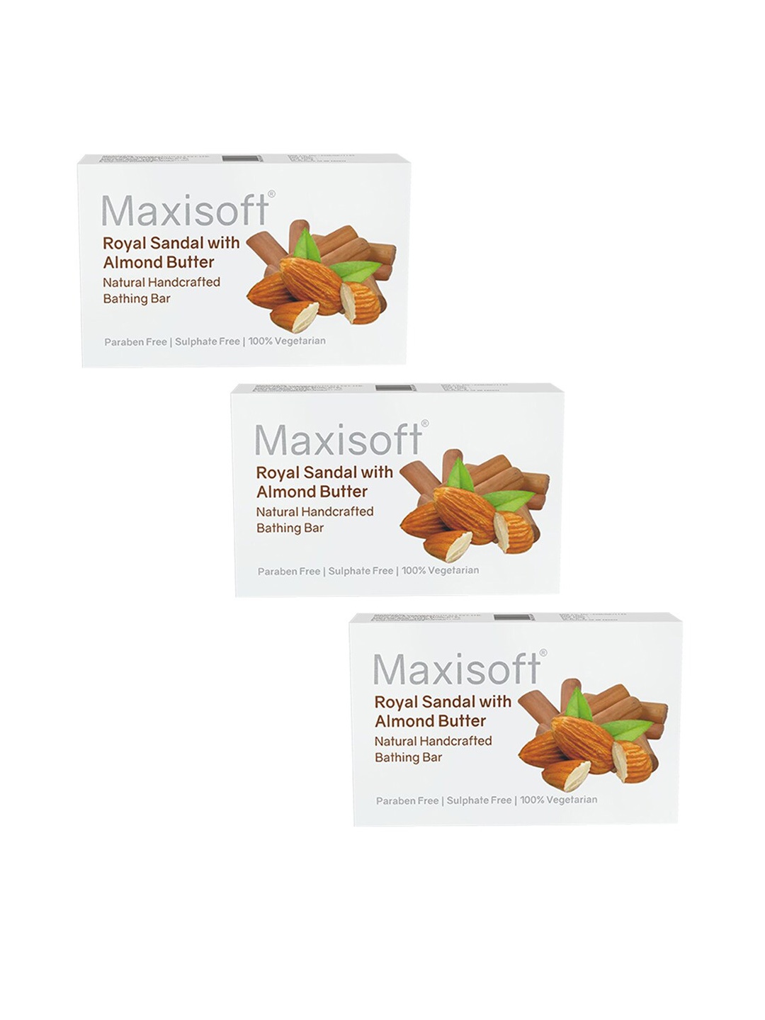 Maxisoft Set of 3 Royal Sandal with Almond Butter Natural Handcrafted Soaps - 75 g Each, White
Maxisoft Set of 3 Royal Sandal with Almond Butter Natural Handcrafted Soaps - 75 g Each, White