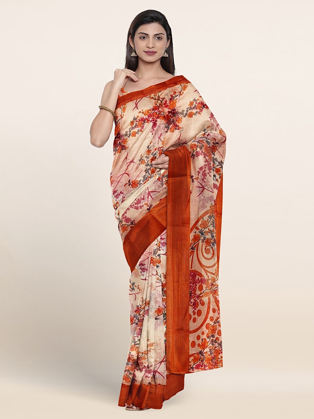 Pothys Floral Printed Saree, Cream